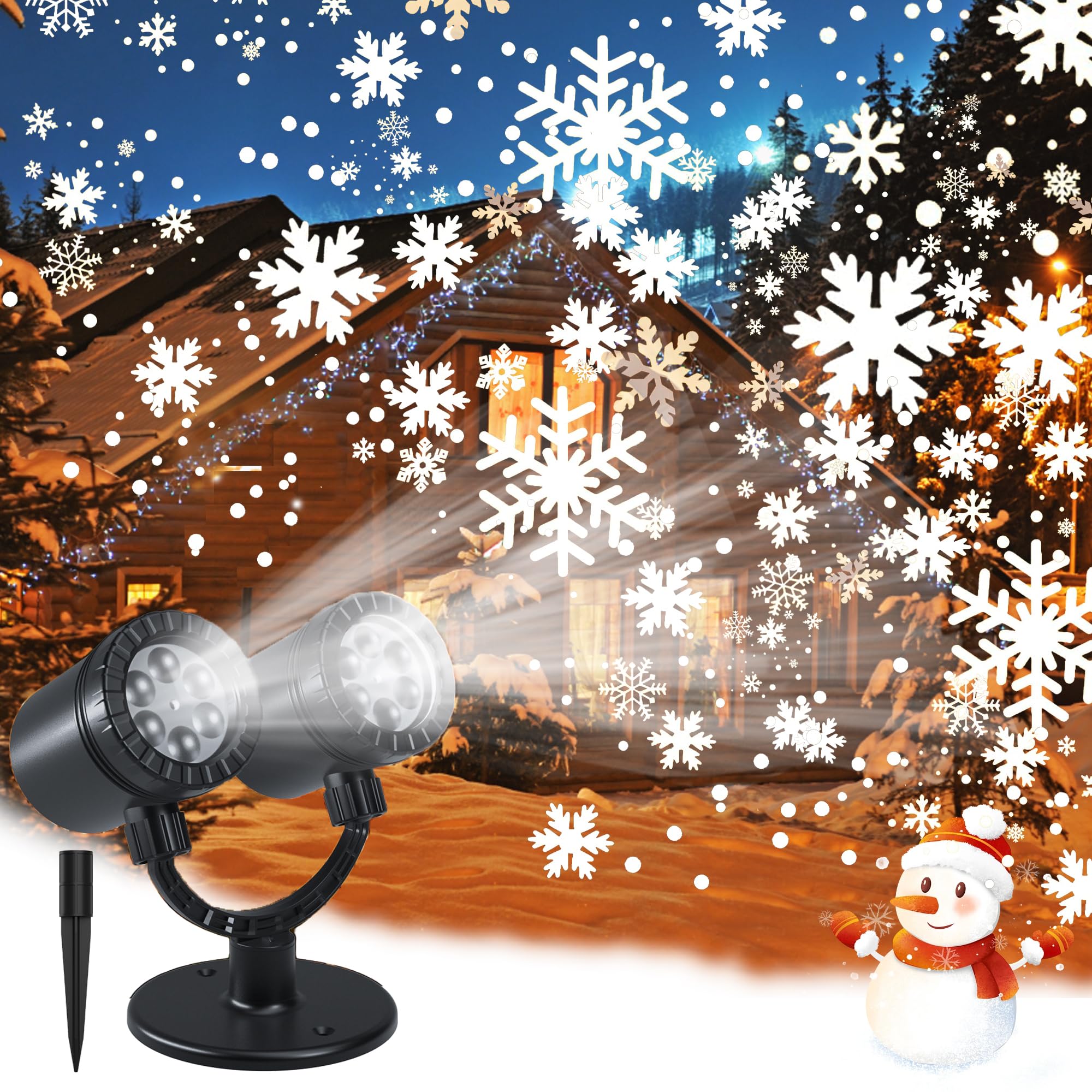ZBPP Outdoor LED Christmas Lights - Double Head Snowflake Projection Lights with Rotating Snow Effect, IP65 Waterproof & Super Bright for Xmas Holiday Party, Landscape, Yard, and Home Decoration | Perfect for Christmas Tree, Front Porch, and Winter Wonderland Displays