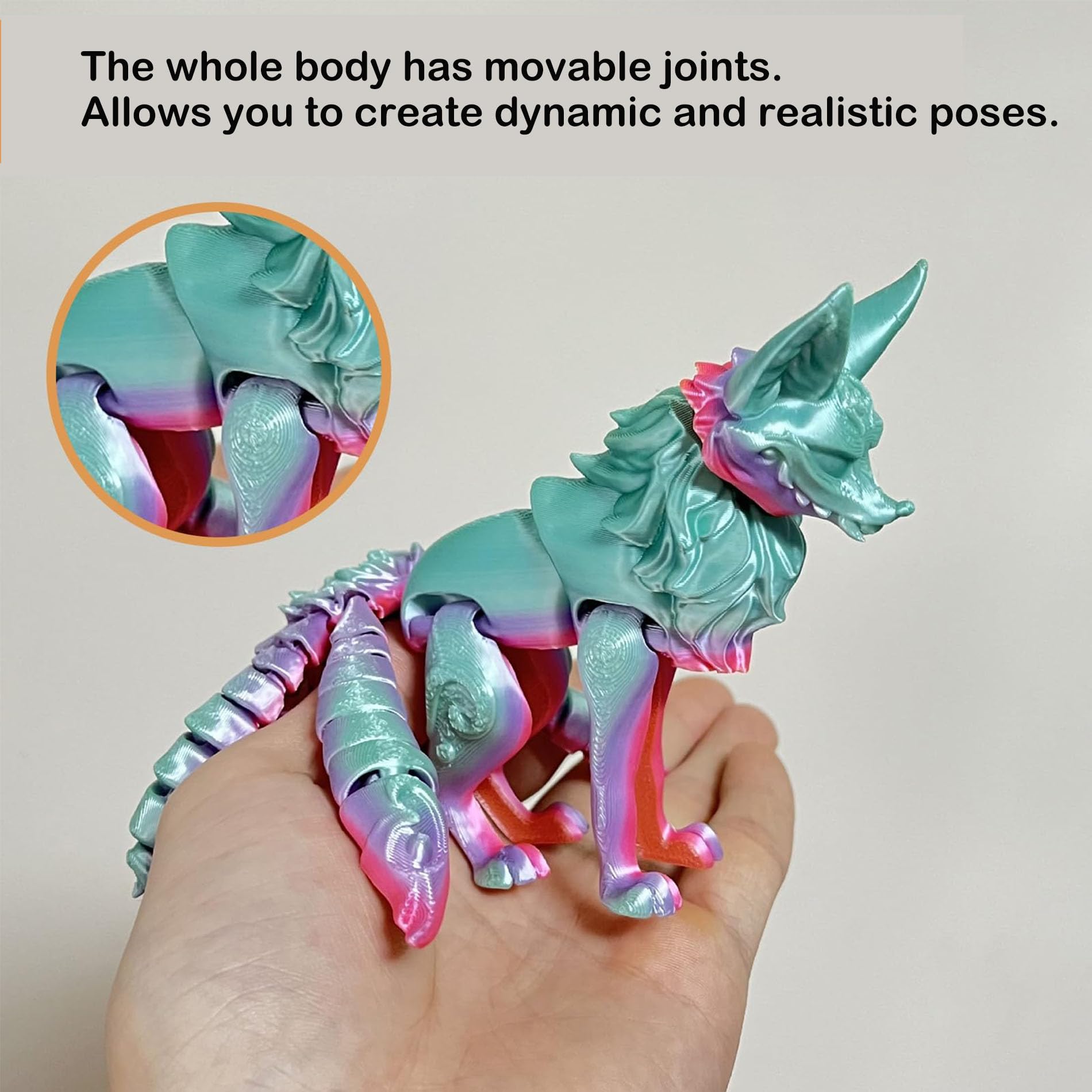 3D Printed Fox & Nine-Tailed Fox Articulated Fidget Toy - Flexible Animal Desk Decor for Home, Office & Car Dashboard (White) | Stress Relief & Focus Aid for Adults & Kids