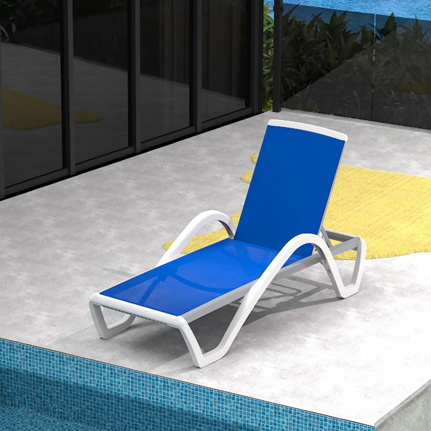 **Domi Patio Chaise Lounge - Adjustable Backrest Outdoor Aluminum & Polypropylene Sunbathing Chair for Beach, Yard, Balcony, Poolside - Comfortable & Durable (Blue, 1 Chair with Arm) - Perfect for Relaxing, Sunbathing & Lounging Outdoors**