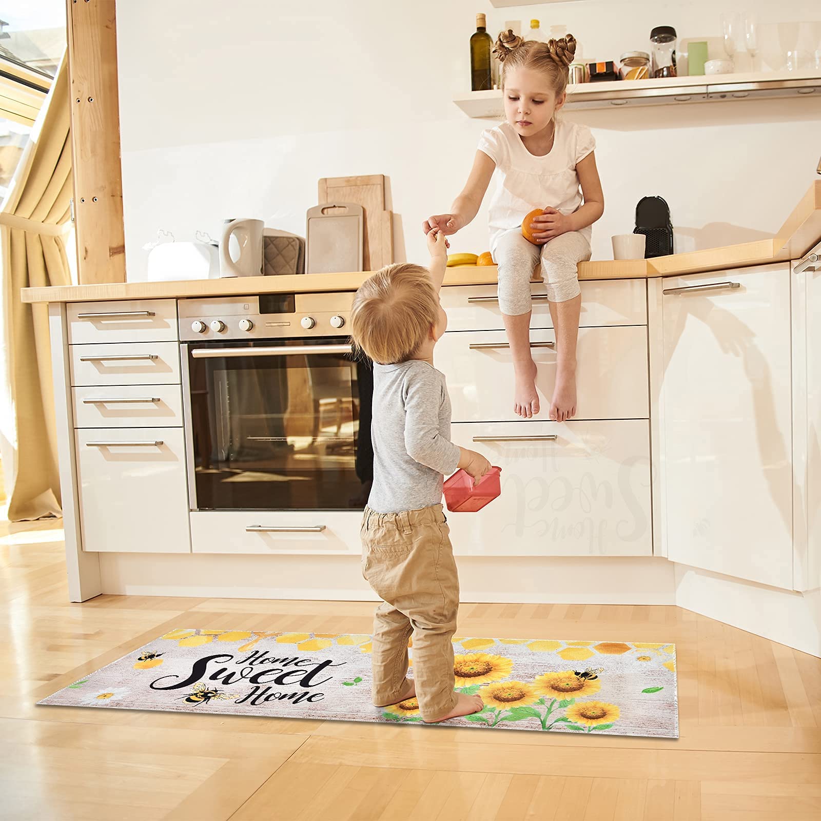 WERNNSAI Sunflower Kitchen Rugs Set - 2 Piece Non-Slip Washable Waterproof Floor Mats for Indoor/Outdoor Use - Perfect for Kitchen, Entryway, and Standing Comfort (Sunflower A)