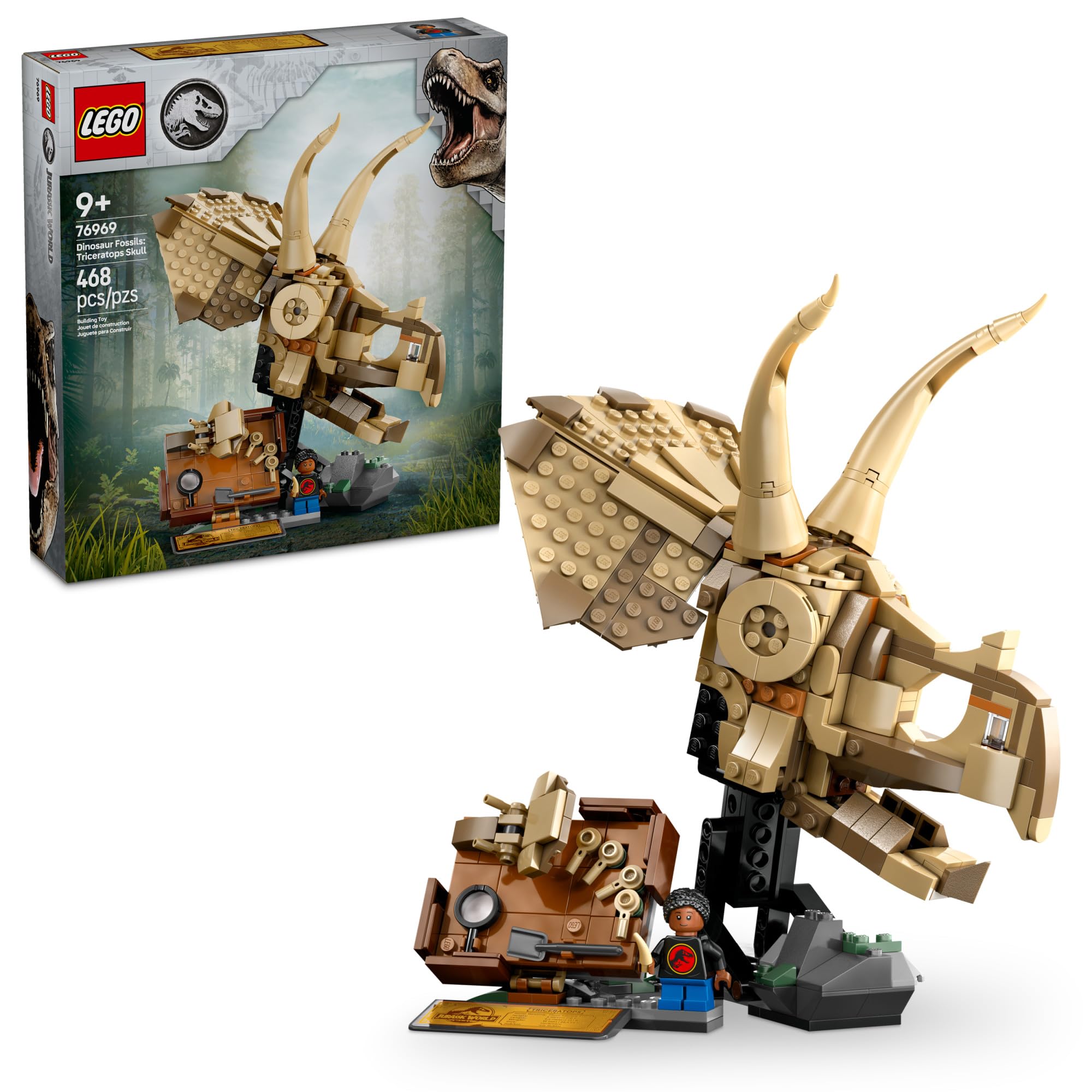 LEGO Jurassic World Triceratops Skull Dinosaur Fossil Building Set - STEM Toy for Kids Ages 9+ | Creative Model Display Kit | Perfect Birthday Gift for Boys & Girls (Set 76969) | Dinosaur Lovers & Collectors | Home Decor & Educational Play