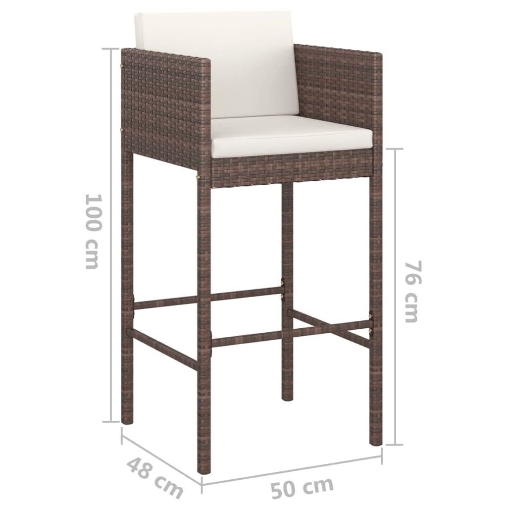 4-Piece Brown Poly Rattan Bar Stools with Cushions - Patio, Kitchen Island, or Home Bar Seating