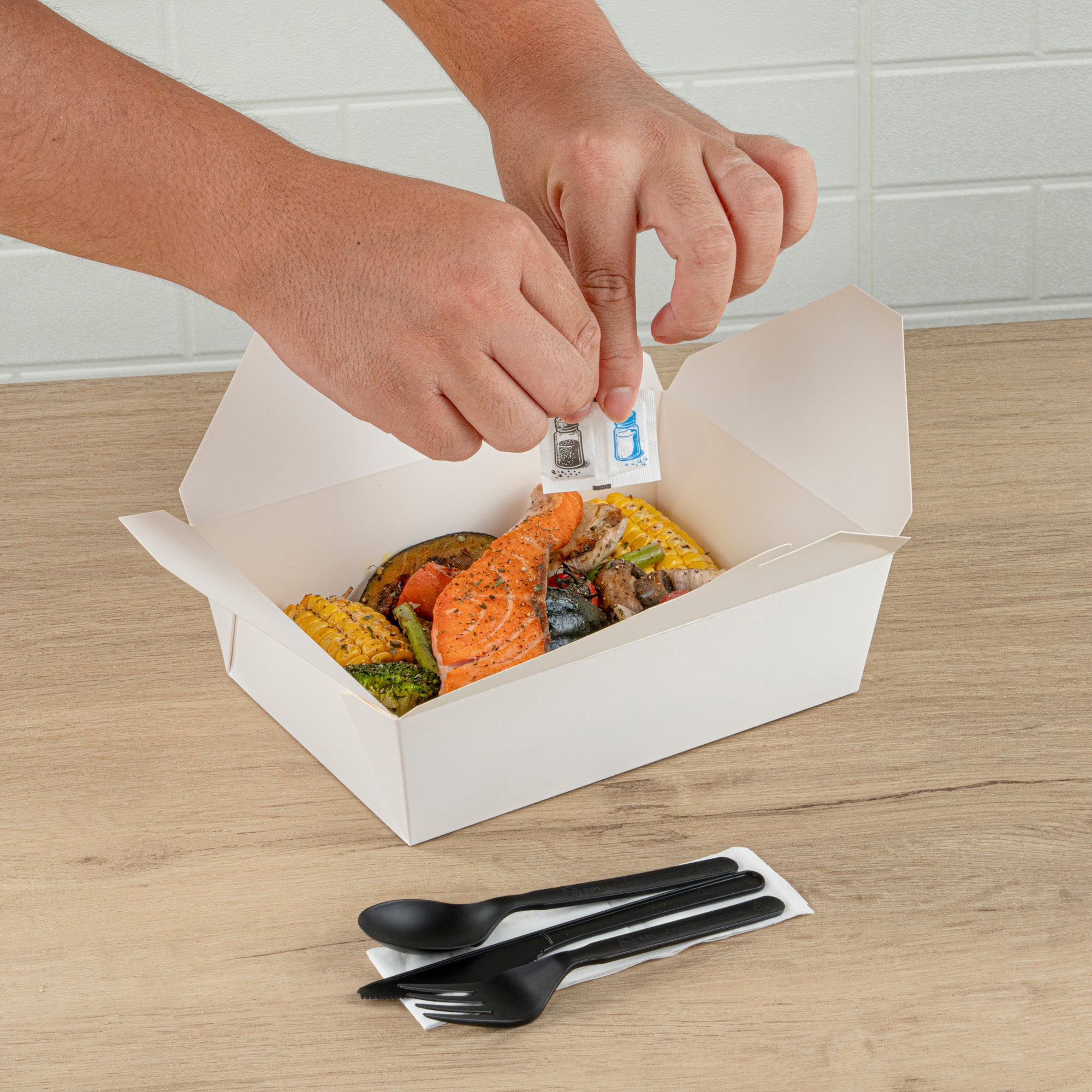 Eco-Friendly Black PLA Plastic Cutlery Set with Napkins & Salt/Pepper Packets - 500 Count Compostable Cutlery Kit (6.25