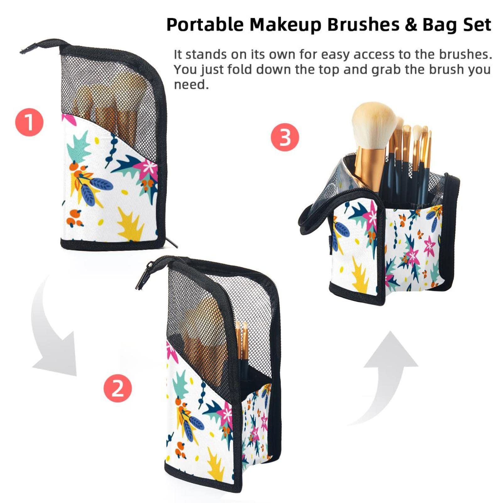 12-Piece Makeup Brush Organizer Bag with Colorful Christmas Flower Design - Portable Travel Cosmetic Brush Holder Case for Home, Travel & Professional Use