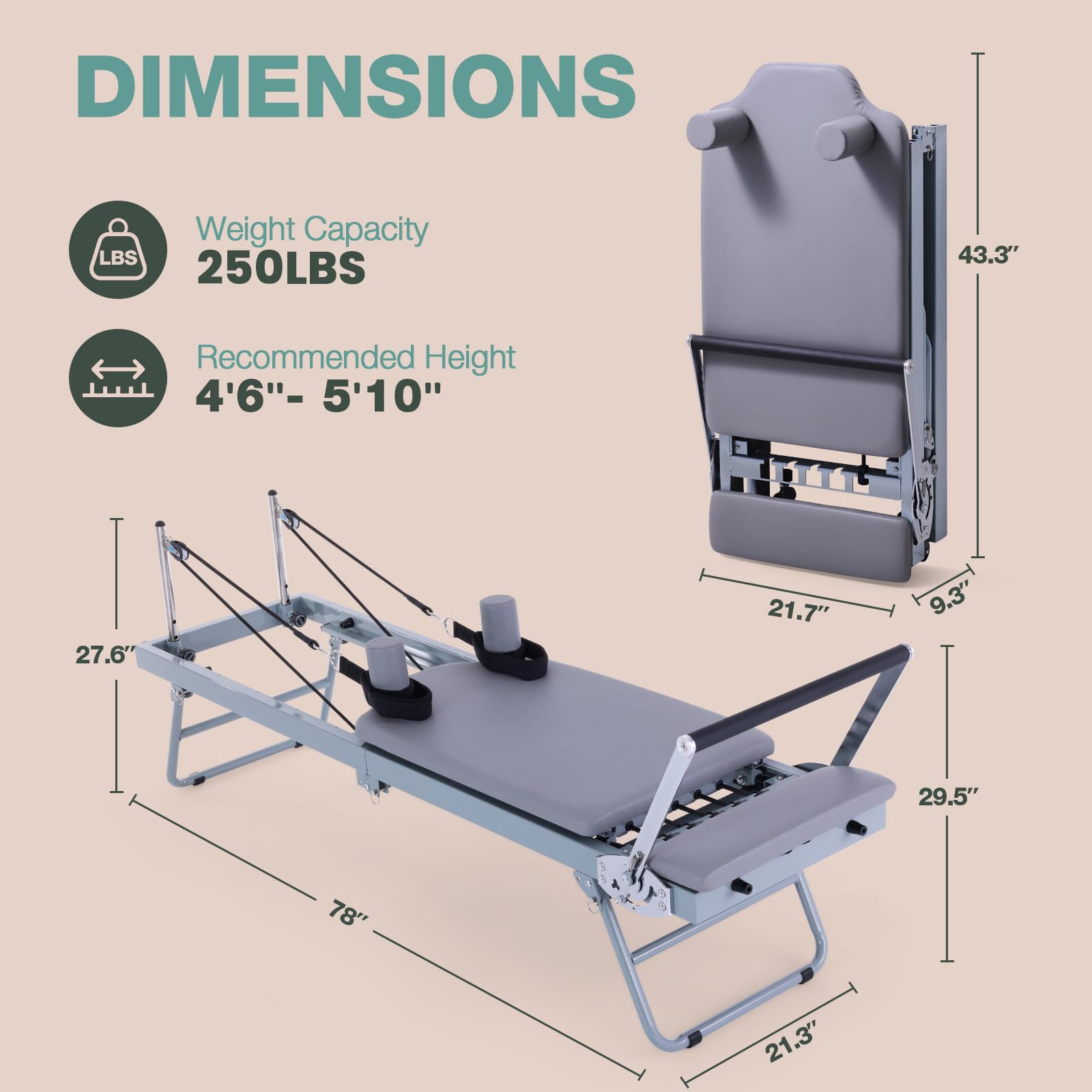ARKANTOS Foldable Pilates Reformer Machine for Home & Gym - Professional Pilates Equipment for Beginners to Intermediate Users | Perfect for Full-Body Workout, Strength Training & Rehabilitation Exercises