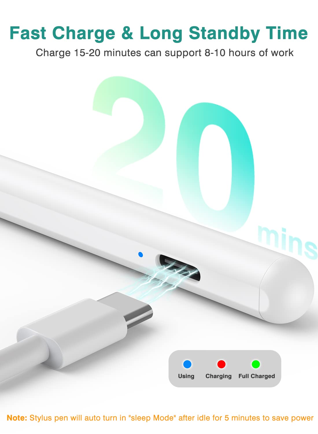 Fast Charging Stylus Pen for iPad - Compatible with iPad 10th Gen, iPad Pro 11/12.9