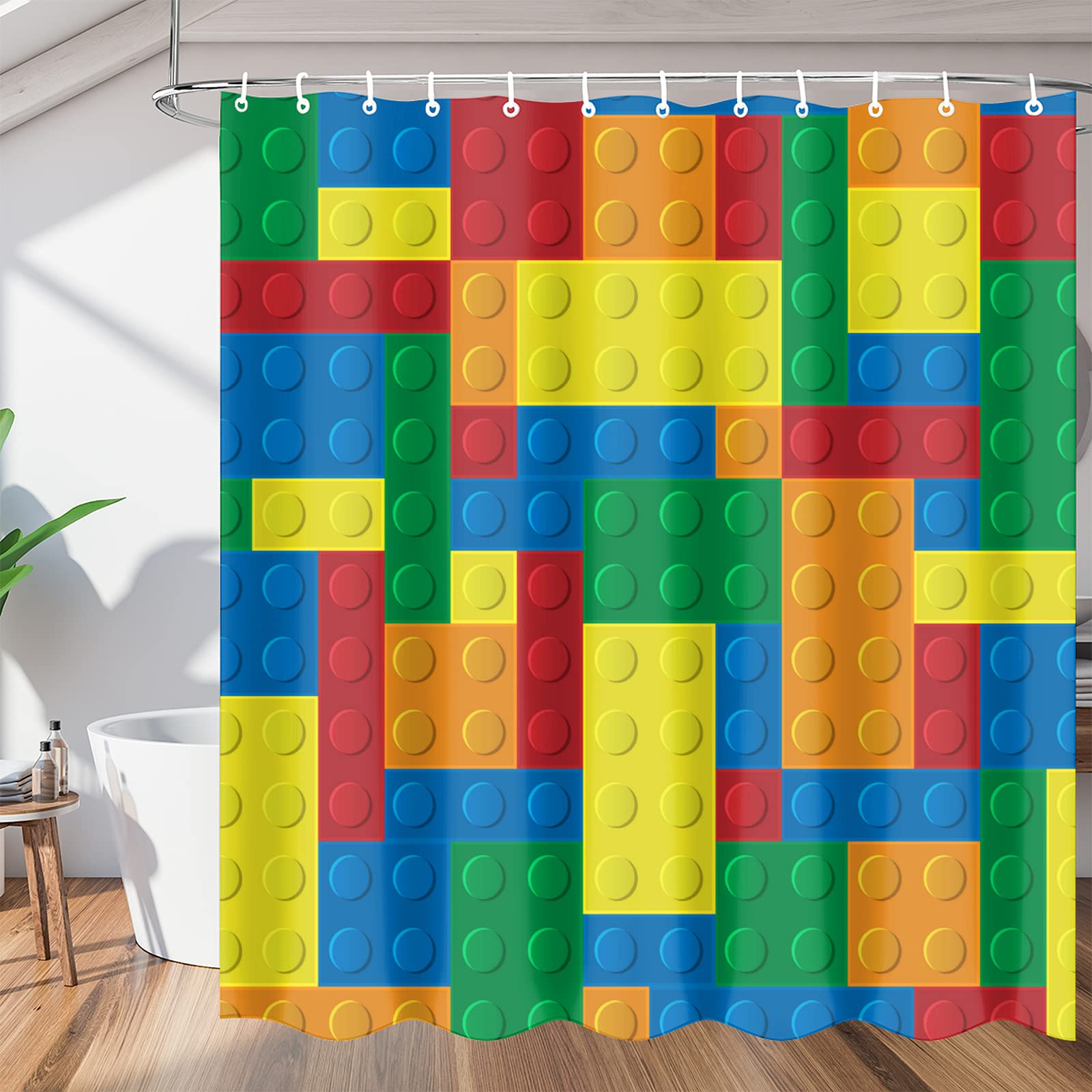 Pardick Tetris-Inspired Waterproof Shower Curtain 72x72 Inch - Modern Bathroom Decor with Rust-Proof Hooks - Perfect for Bathtub, Kids' Bathroom & Game-Themed Home Decor