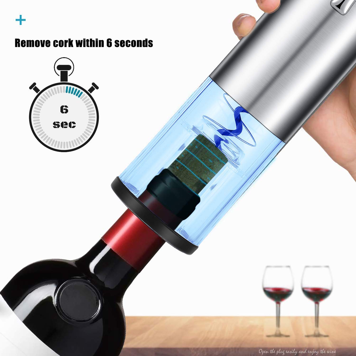 Rechargeable Electric Wine Opener with Foil Cutter & Charger - Automatic Corkscrew Bottle Opener, Stainless Steel - Perfect for Gifts, Parties, Restaurants & Home Bars