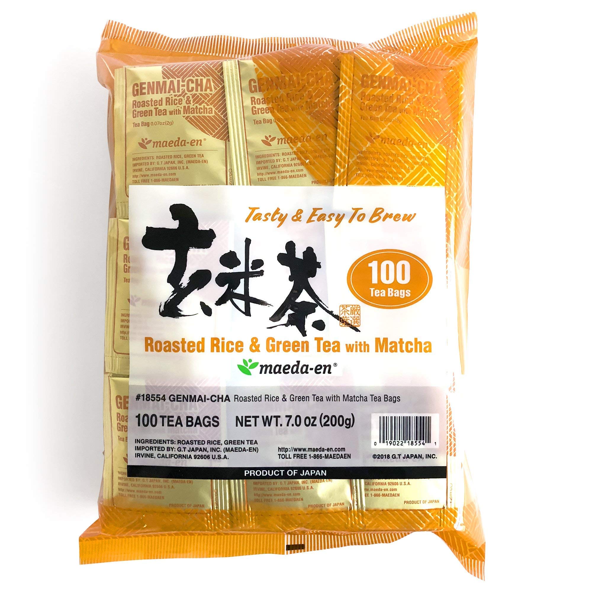 Maeda-en Genmai-cha Green Tea Bags with Matcha - 100 Tea Bags (Pack of 3) - Roasted Rice & Premium Japanese Green Tea Blend - Perfect for Morning Energy, Afternoon Relaxation & Office Refreshment