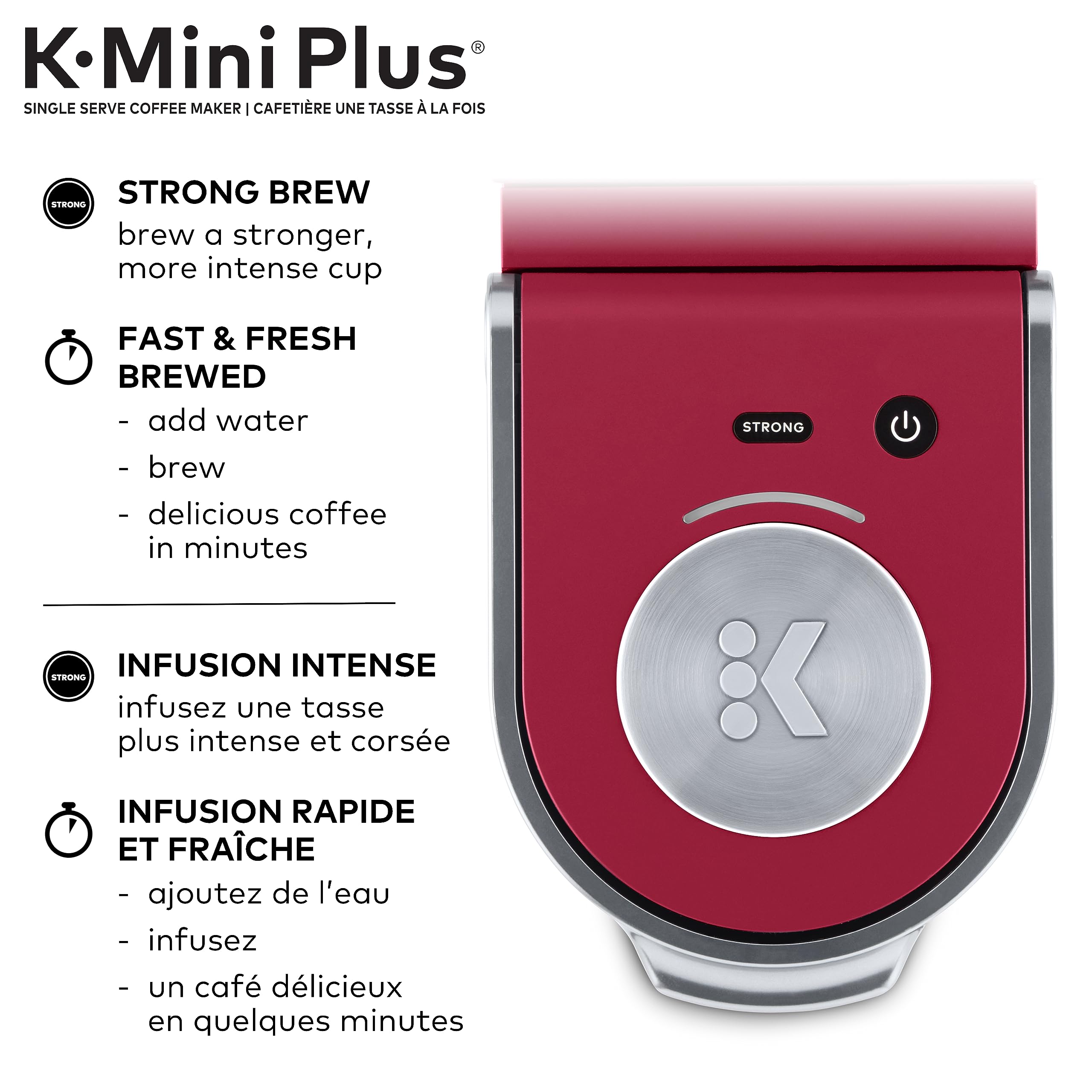 Keurig K-Mini Plus Single Serve K-Cup Pod Coffee Maker in Cardinal Red - Compact & Fast Brewing for Home, Office or Dorm Room
