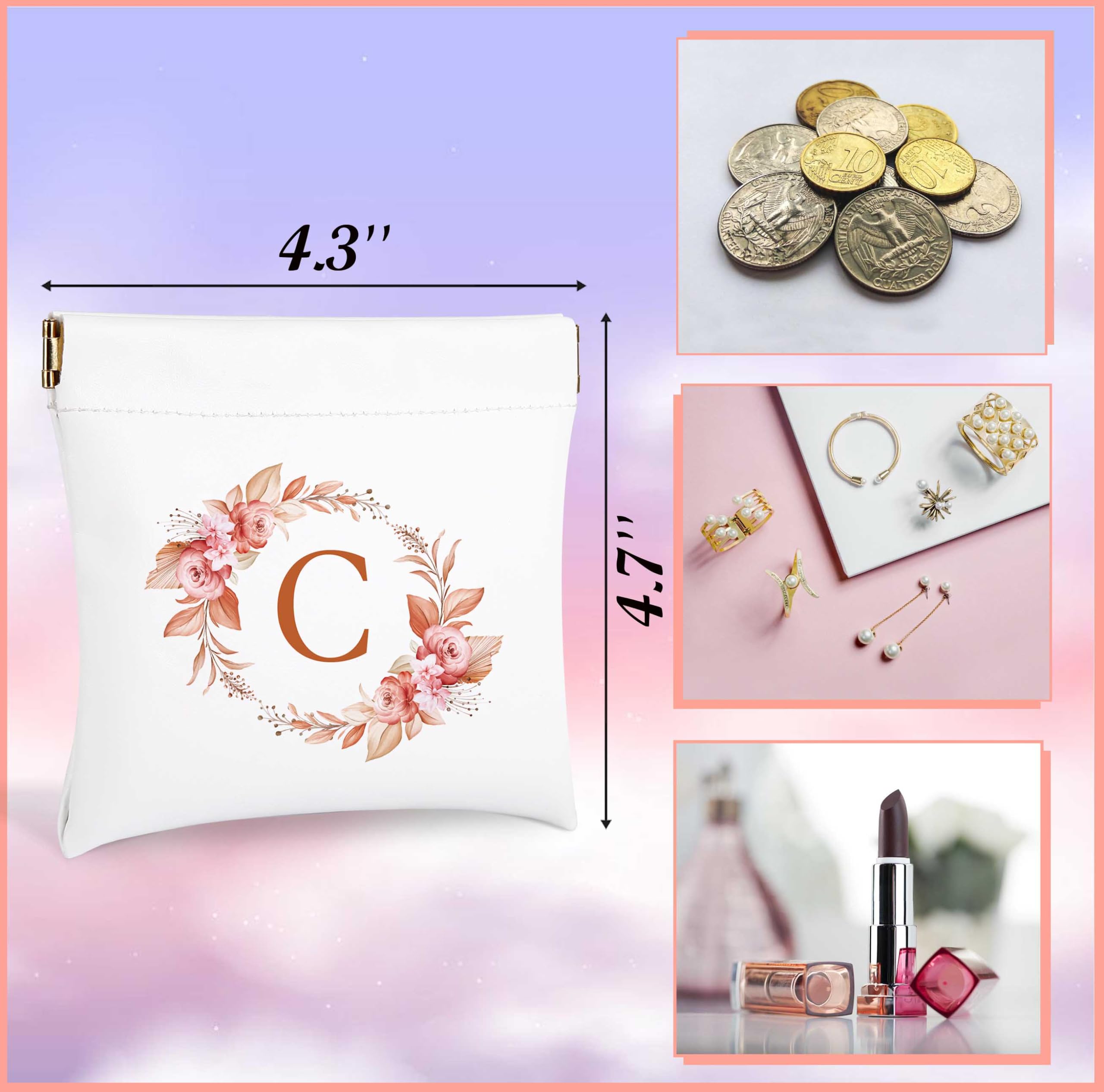 Initial Letter Monogram Cosmetic Bag for Women - Portable Makeup Pouch for Purse Organizer, Travel Jewelry & Charger Storage - Perfect Bridesmaid Gifts, Bridal Shower Favors & Birthday Presents (Great for Travel, Weddings & Daily Use)