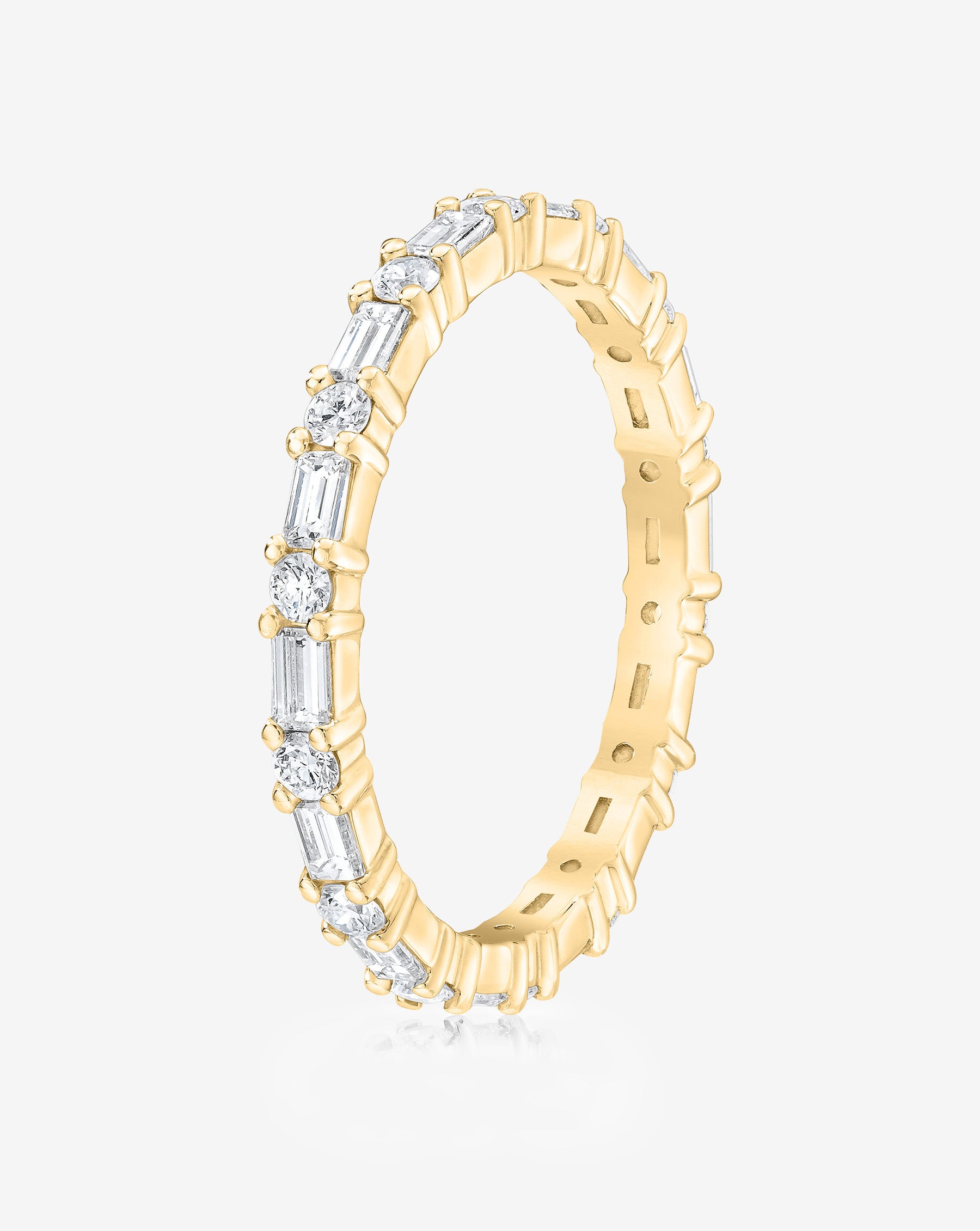 14K Gold Baguette and Round Diamond Eternity Wedding Band - Stackable Ring for Bridal, Anniversary, and Special Occasion Gifts
