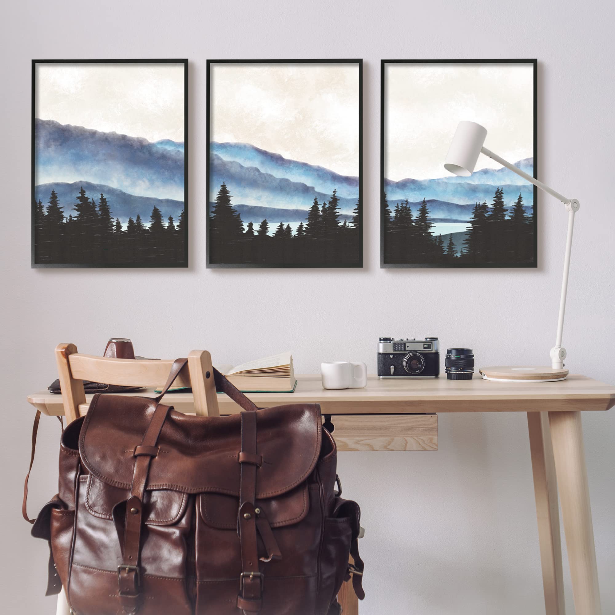 Stupell Industries Woodland Pine Trees Natural Mountain Lake Scenery Wall Art - Rustic Forest Landscape Painting by JJ Design House LLC - Perfect for Living Room, Bedroom & Cabin Decor