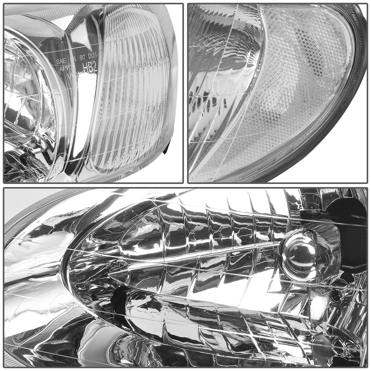 DNA Motoring HL-OH-058-CH-CL1 Chrome/Clear Headlight Pair - Compatible with 1998-2001 Kia Sephia | Replacement Headlights for Improved Night Visibility & Style Upgrade