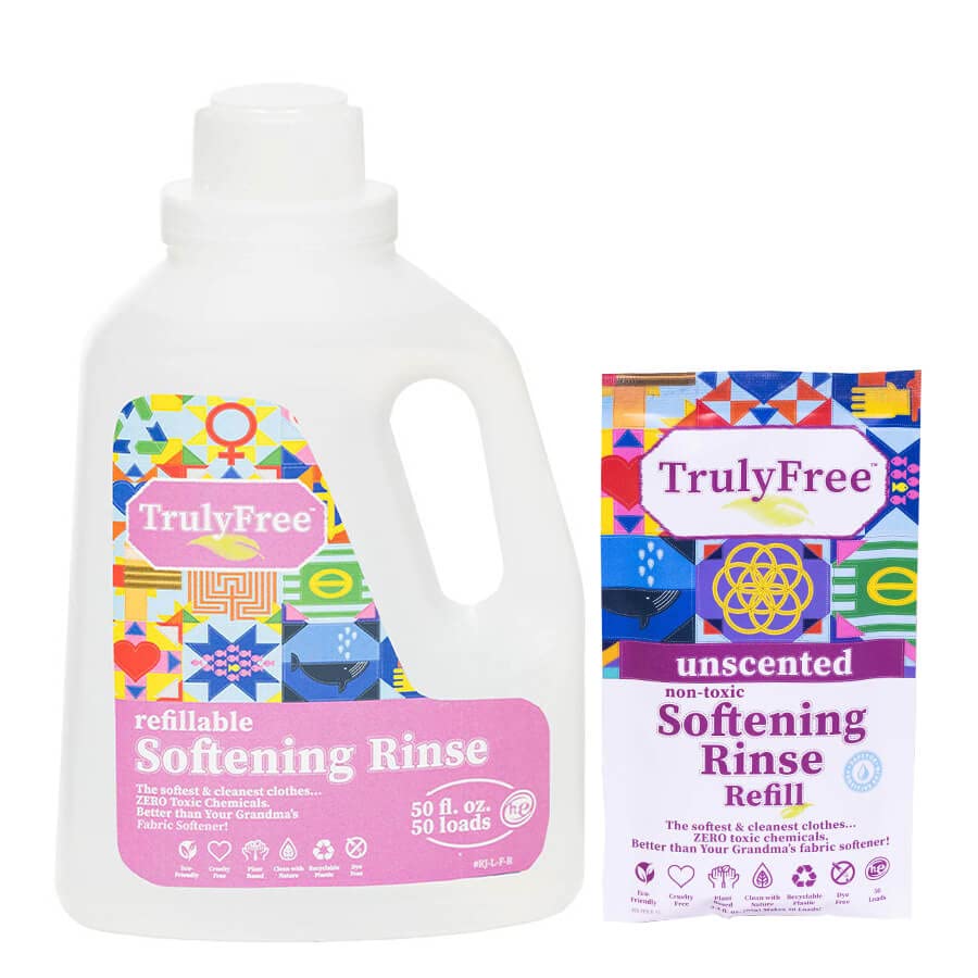 Truly Free Fabric Softener for Clothes | Hypoallergenic & Plant-Based Laundry Conditioner | Safe for Sensitive Skin, Babies & Kids | Includes 50oz Refillable Bottle with Measuring Cap | Unscented, 50 Loads | Perfect for Eco-Friendly & Gentle Fabric Care in Daily Laundry