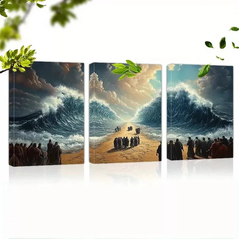 3-Piece Ancient Beautiful Seascape with People Wall Art Set - Framed Canvas Prints 50x70cm (20x28in) | High Quality Australian Made Wall Decor | Perfect for Living Room, Bedroom & Office Decoration