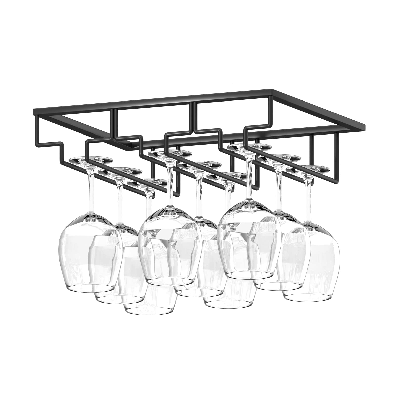 Premium 3-Tier Black Metal Under Cabinet Wine Glass Rack - Stemware Holder & Storage Organizer for Kitchen, Bar, Restaurant (Holds 12-18 Glasses) - Perfect for Wine Enthusiasts & Entertaining Guests