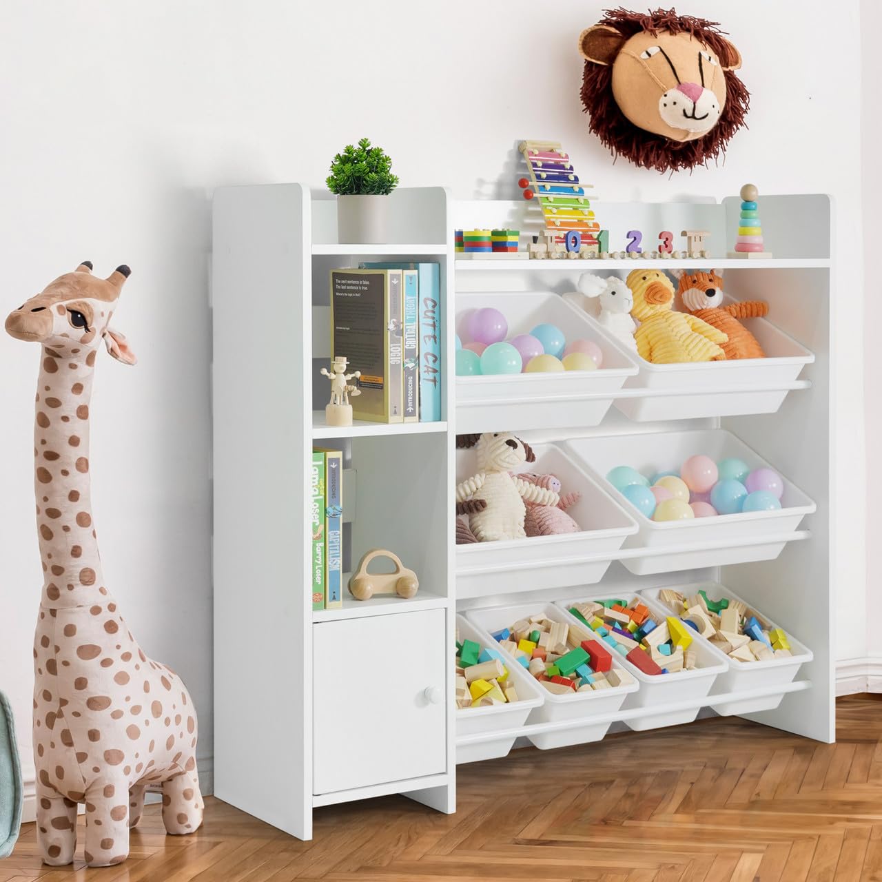 CAPHAUS 8-Bin White Plastic Toy Organizer & Storage Cabinet - Kids Room Organization for Toys, Books & Clutter - Durable Toddler Storage Solution for Playrooms, Bedrooms & Daycare Centers