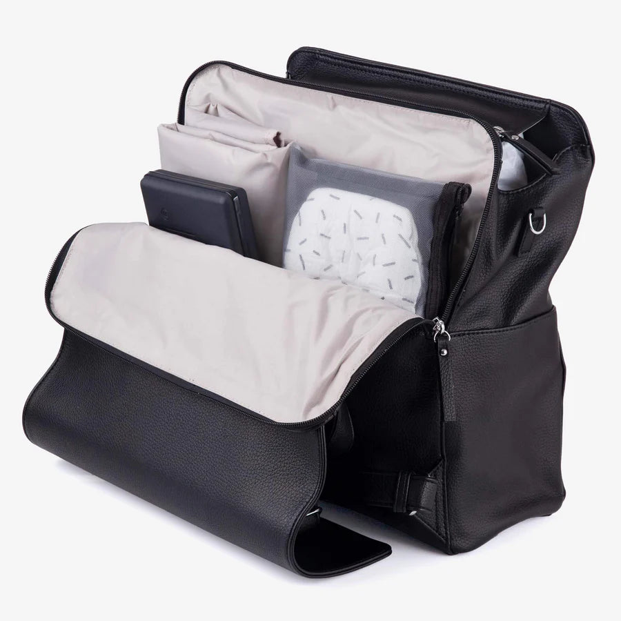 Vanchi Vegan Leather Emmy Backpack Diaper Bag - Stylish & Spacious Black Baby Bag for Moms - Perfect for Travel, Shopping & Daily Use