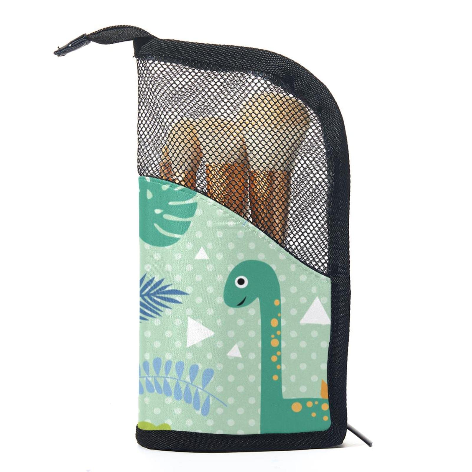 Premium 12-Slot Makeup Brush Organizer Bag with Jungle & Dinosaur Leaf Design - Portable Travel Cosmetic Brush Holder Case for Professional Artists & Beauty Enthusiasts - Perfect for Home Vanity, Travel & Salon Use