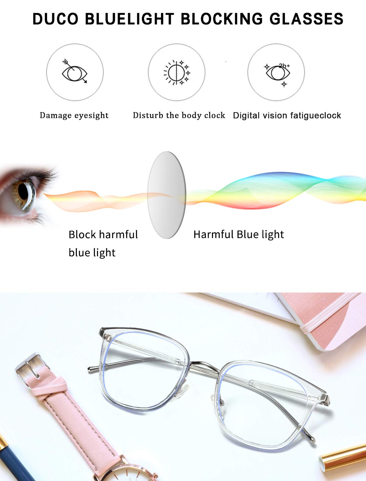 DUCO Blue Light Blocking Glasses for Women & Men - Computer & Gaming Eyewear