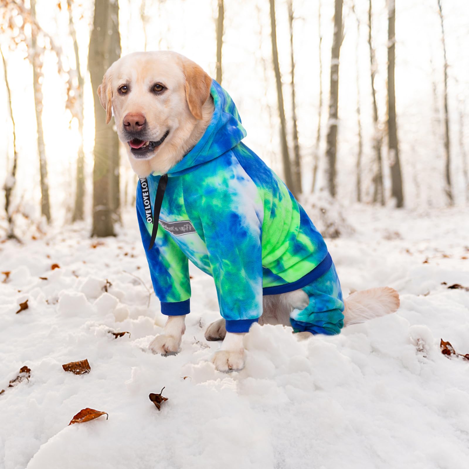 Yeapeeto Winter Dog Hoodie - Fleece Pullover Coat with Hood for Large & Medium Dogs, 4-Legs Warm Sweatshirt for Cold Weather (Bandhnu Green, X-Large) - Perfect for Outdoor Walks & Winter Adventures