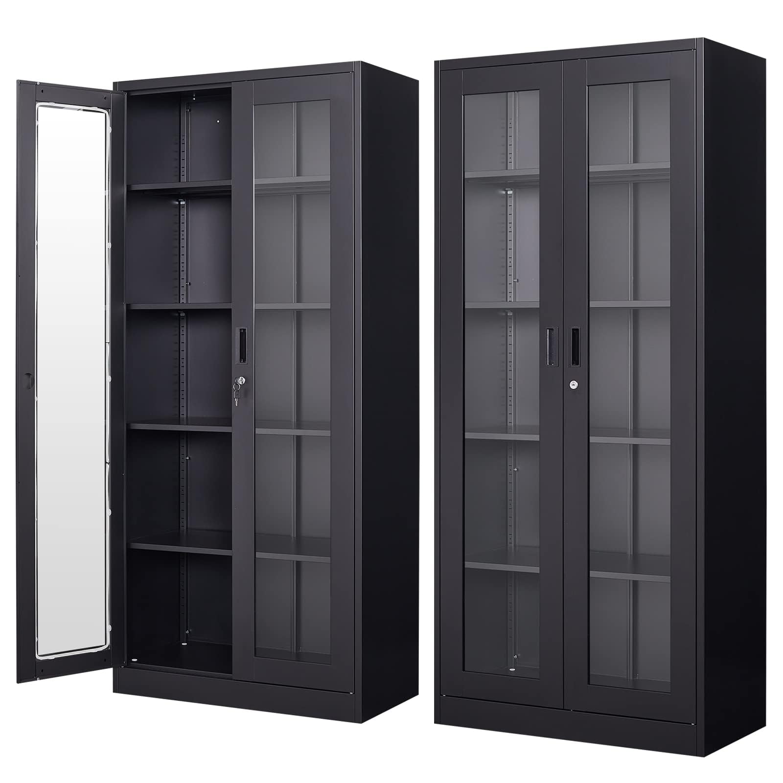 Glass Door Display Cabinet with 4 Adjustable Shelves - Locking Curio Cabinet for Home, Office, Clinic & Pantry - Easy Assembly Black Storage Case | Perfect for Showcasing Collectibles, China, or Retail Merchandise