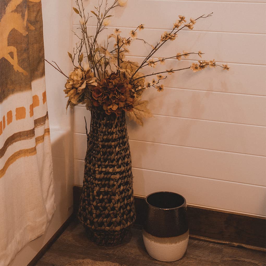 Gilded Stoneware Ceramic Waste Bin - Western Rustic Style Bathroom Trash Can | Elegant Bathroom Decor for Home & Office Use