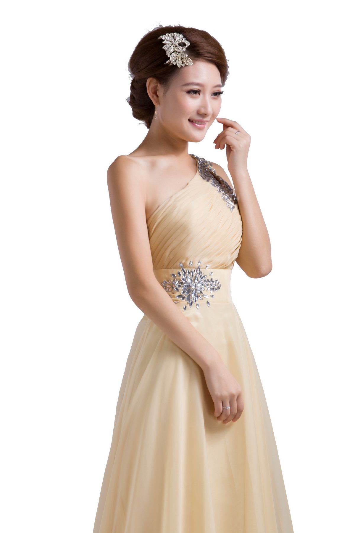 Elegant One-Shoulder Floor Length Beaded Chiffon Prom Dress for Women - Perfect for Homecoming, Evening Gala & Formal Events