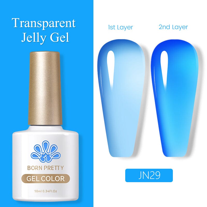 Blue Jelly Gel Polish JN29 - 10ml UV LED Soak Off Nail Polish - Long Lasting High Gloss Manicure for Salon & Home Nail Art