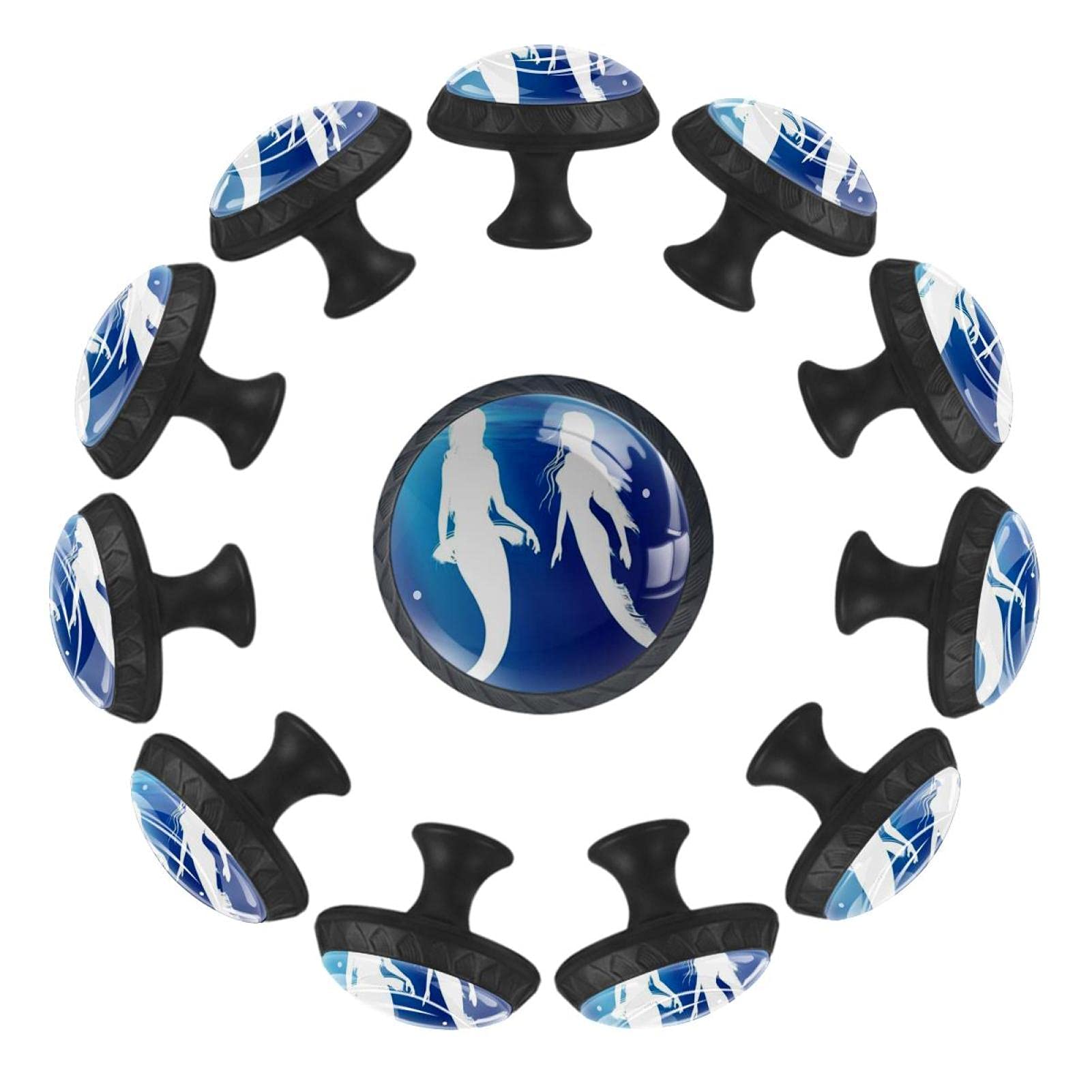 12-Pack Mermaid-Themed Round Cabinet Knobs - Vintage Furniture Handles for Drawers, Dressers, Wardrobes - Perfect for Kids' Rooms, Kitchen & Home Decor
