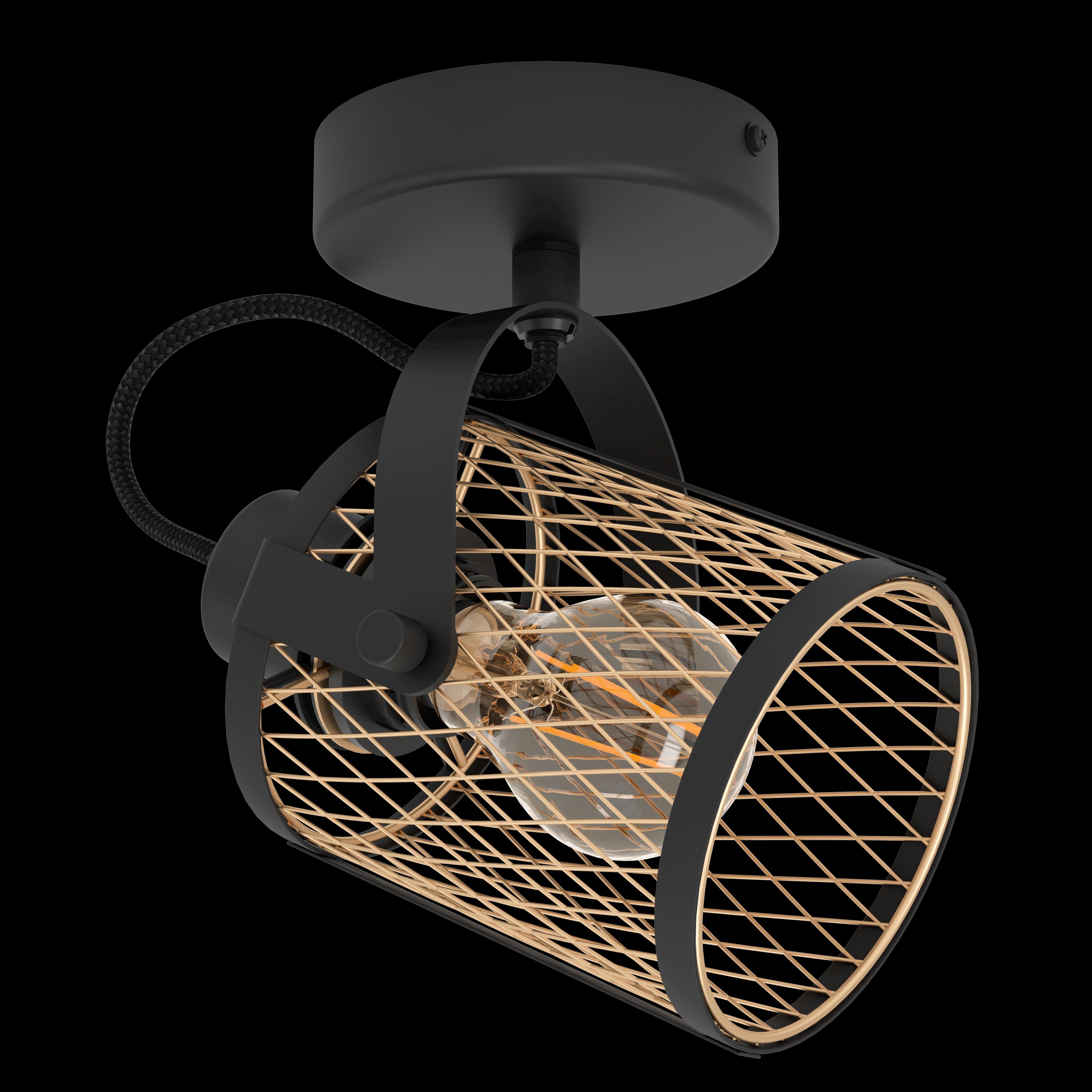 Eglo Dellow Brass Mesh & Black Spotlight - Modern Industrial Ceiling Light for Living Room, Bedroom, and Office
