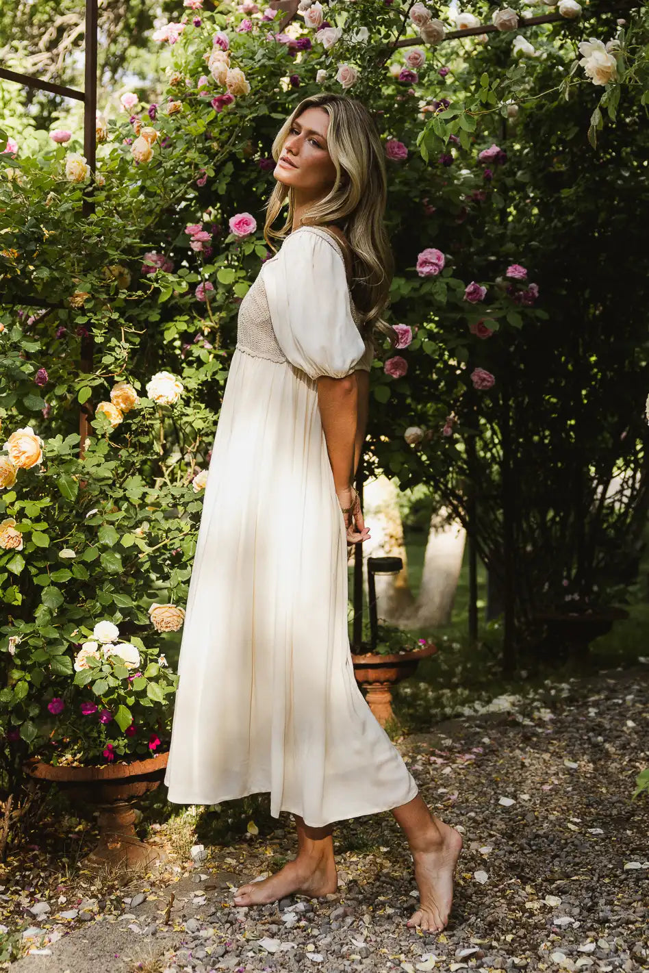 Elegant Nina Crocheted Midi Dress in Natural - Boho Chic Summer Dress for Women | Perfect for Beach Vacations, Garden Parties & Date Nights