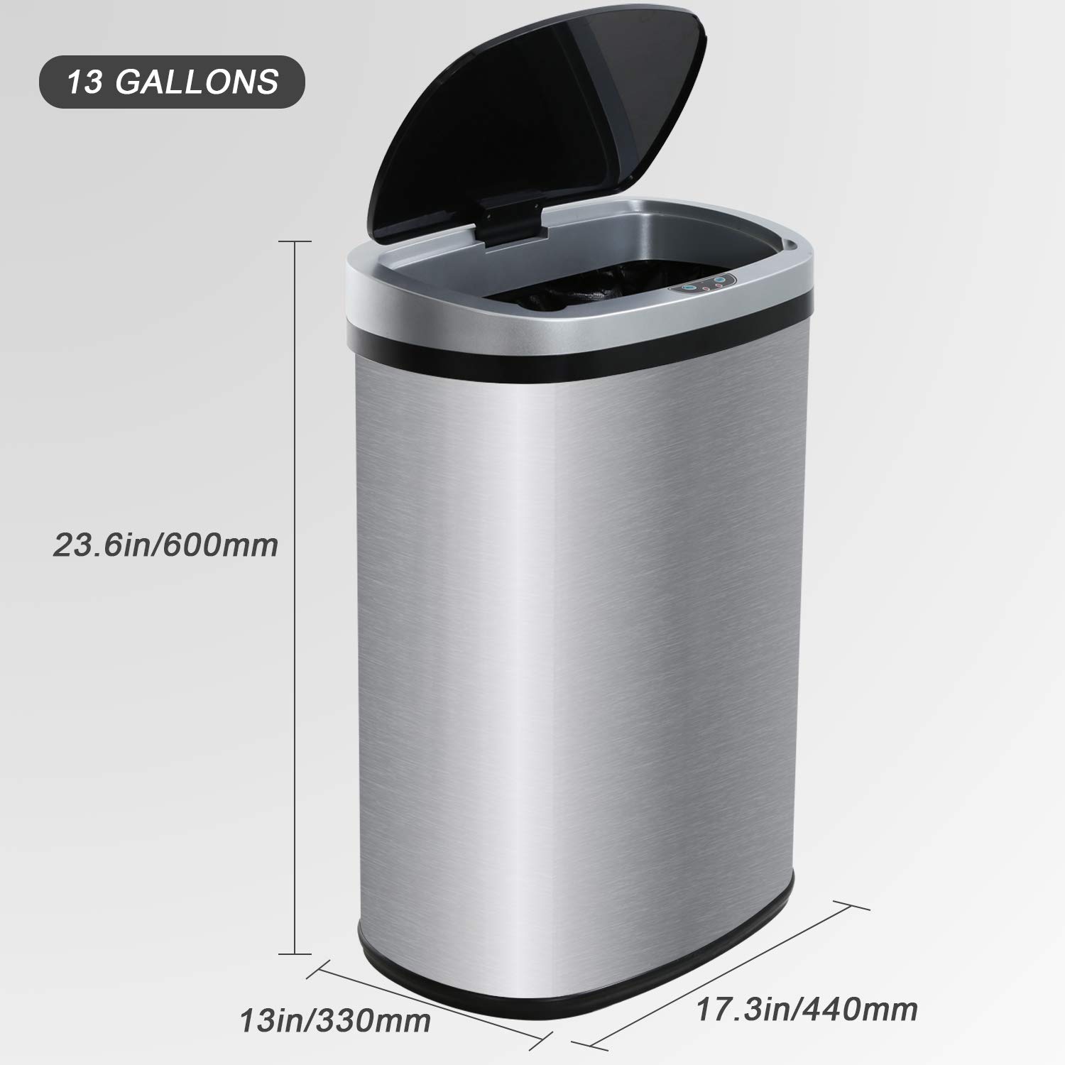 Stainless Steel Automatic Touch-Free 13 Gallon (50 Liter) Kitchen Trash Can - High Capacity Garbage Bin for Home, Office, Bedroom - Hands-Free Waste Disposal for Hygiene & Convenience