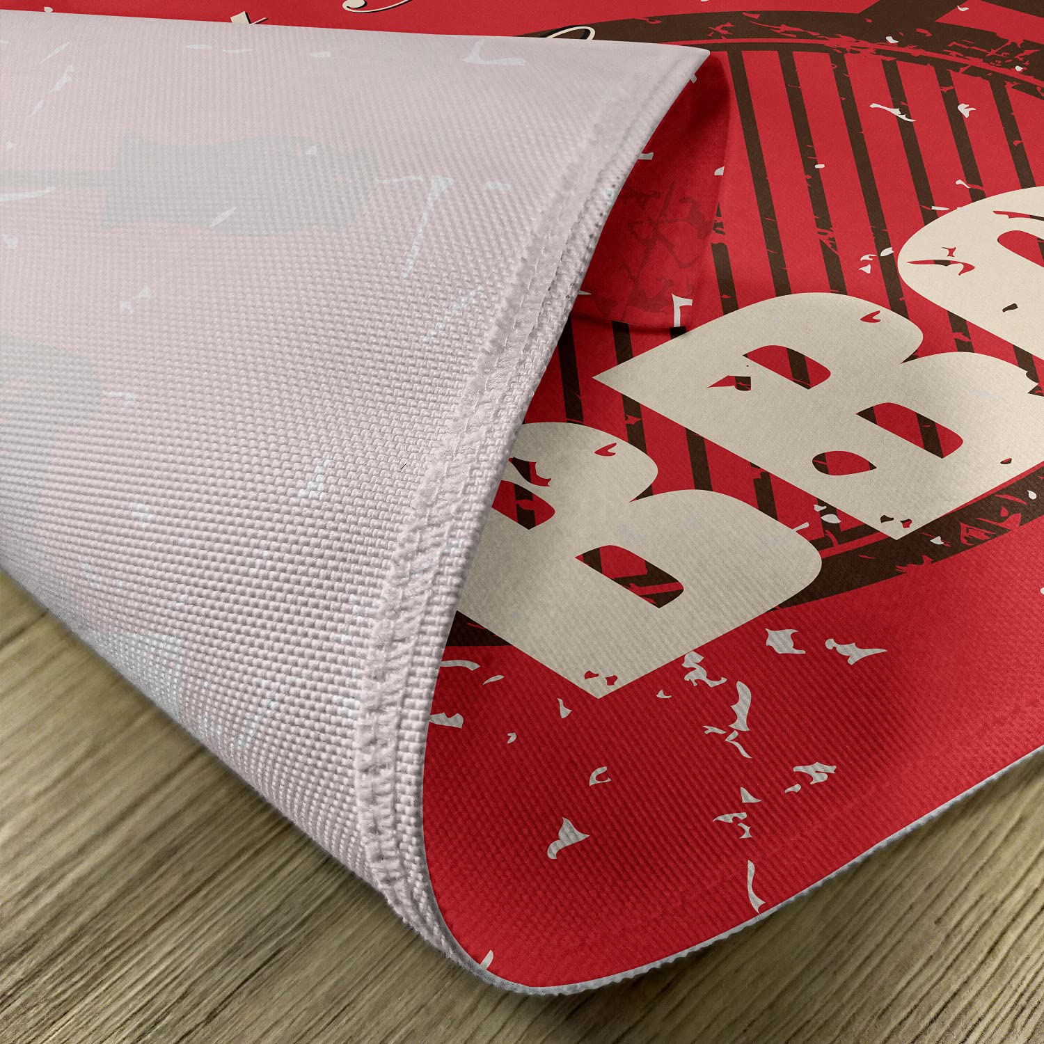 Lunarable BBQ Party Place Mats Set of 4 - Washable Fabric Dining Table Mats with Grunge Grill & Utensils Design - Perfect for Kitchen Decor, Outdoor BBQ Gatherings & Dinner Parties (Black Eggshell & Vermilion)
