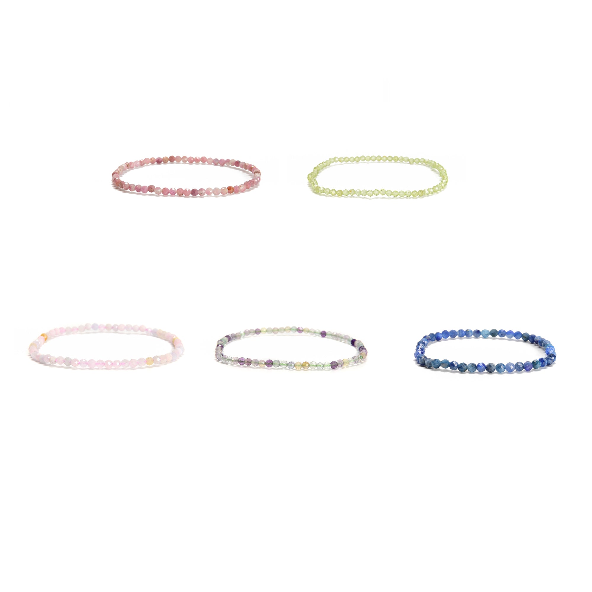 Natural Gemstone Faceted Round Beaded Elastic Bracelet - 2mm, 3mm, 4mm Sizes - 7.5