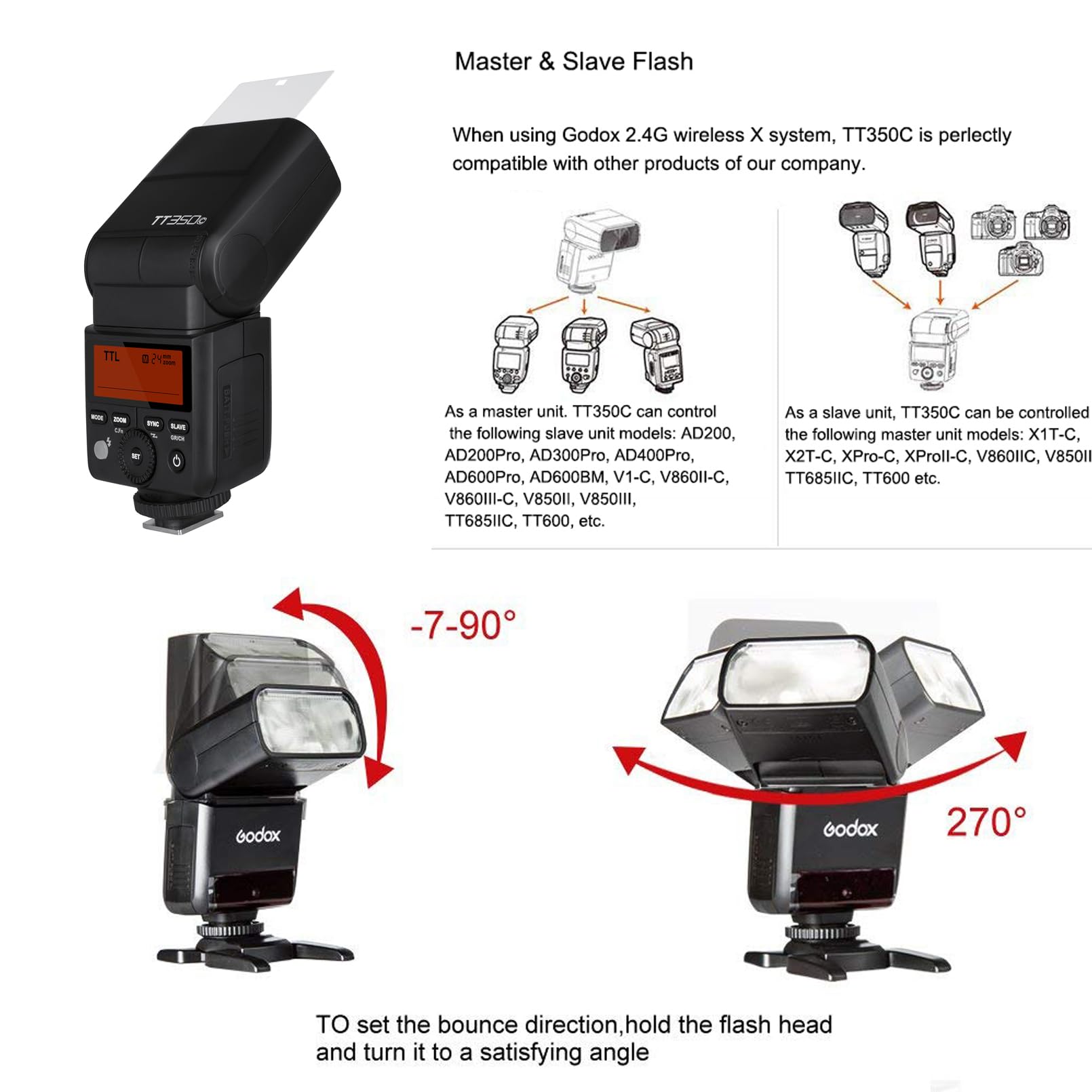 Godox TT350C Mini TTL Flash Speedlight for Canon - 2.4G Wireless GN36 HSS 1/8000s | Compact Camera Flash Compatible with Canon DSLR/Mirrorless | Perfect for Portrait, Wedding & Event Photography