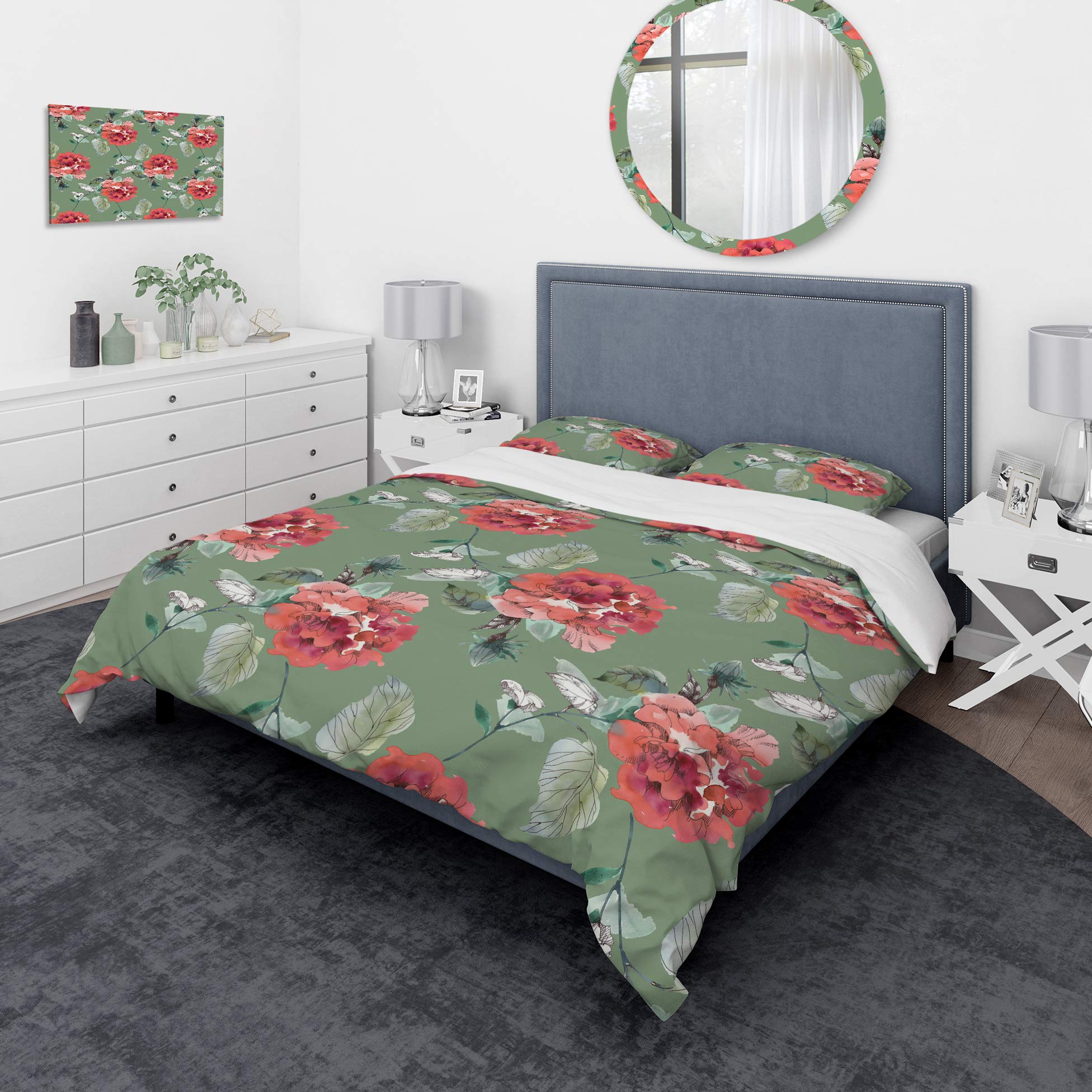 Nautical Floral Duvet Cover Set King - Coastal Bedding for All Seasons