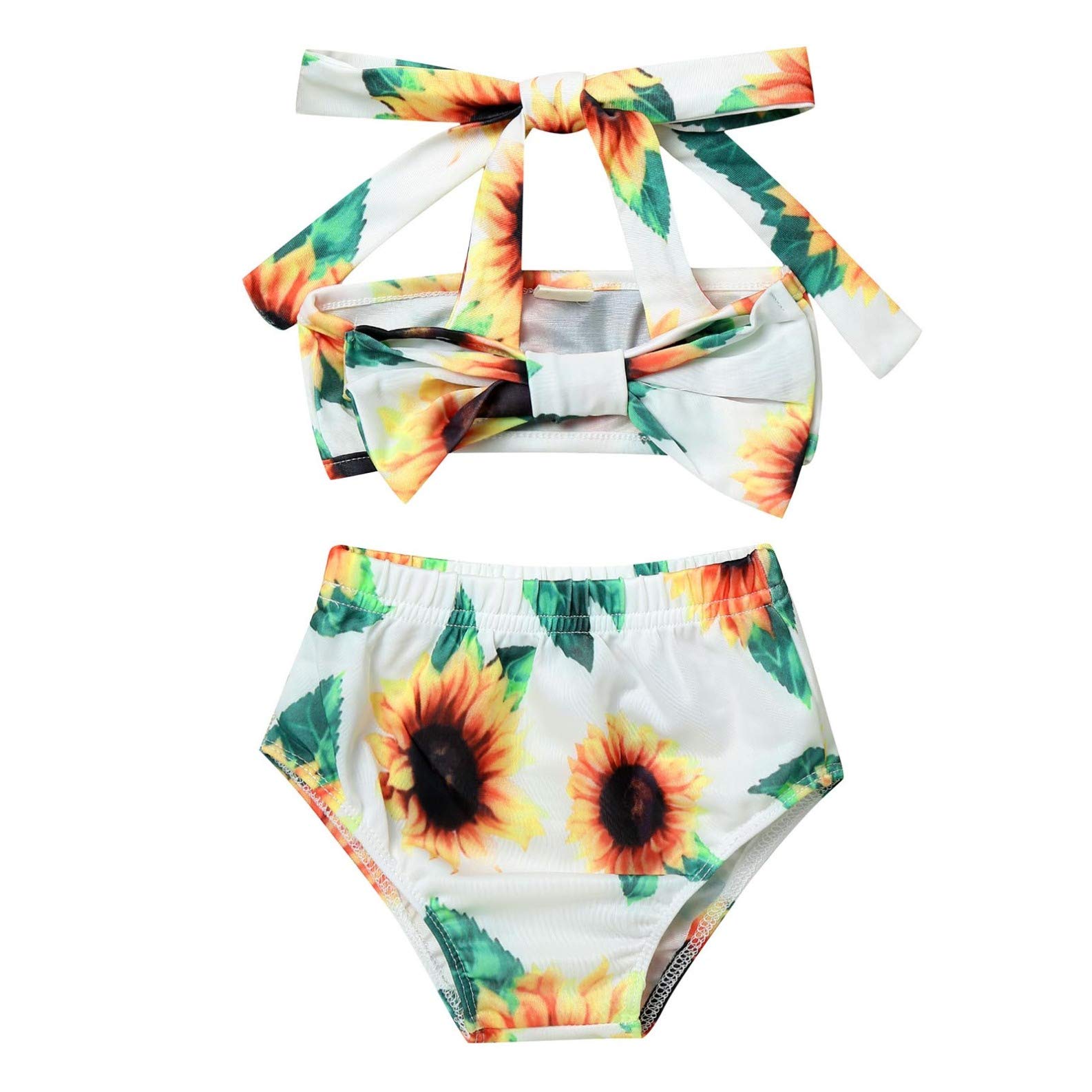 Kaerm Baby Girls 2-Piece Bikini Set - Floral Print Halter Tube Top & Bowknot Panties Swimwear for Summer Beach, Pool & Vacation Outfits