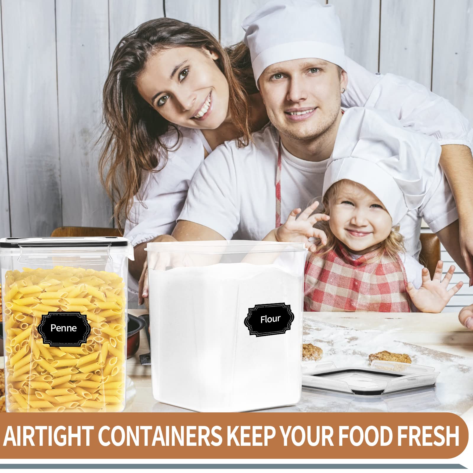 Large Airtight Food Storage Containers with Lids - 4-Piece 5.2L Set for Kitchen Pantry Organization | Perfect for Cereal, Flour & Baking Supplies | Includes Labels & Marker | Ideal for Meal Prep, Bulk Food Storage & Countertop Organization