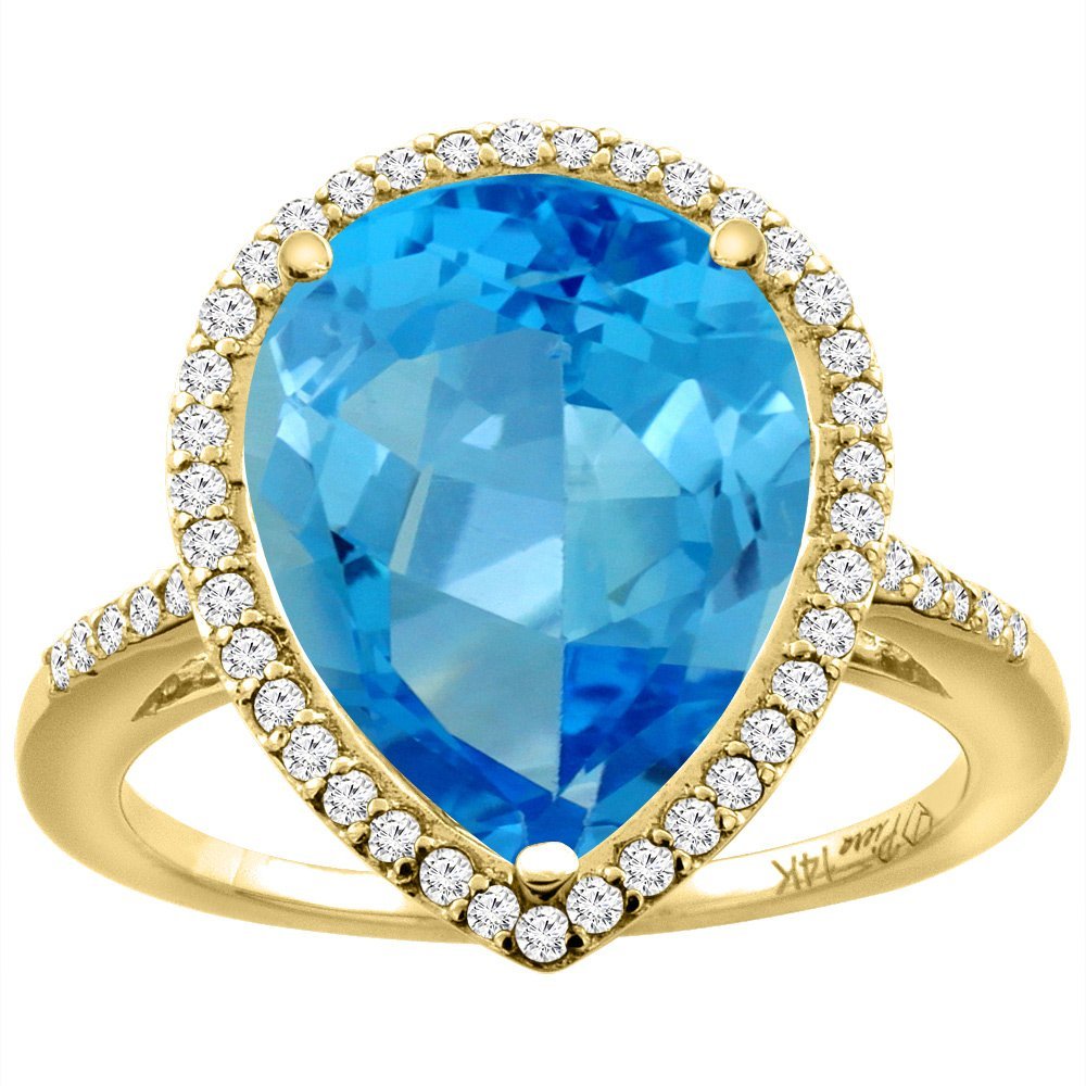 14K White Gold Pear Cut Swiss Blue Topaz & Diamond Engagement Ring (16x12mm, Size 5-10) | Elegant Wedding, Proposal & Anniversary Jewelry Gift