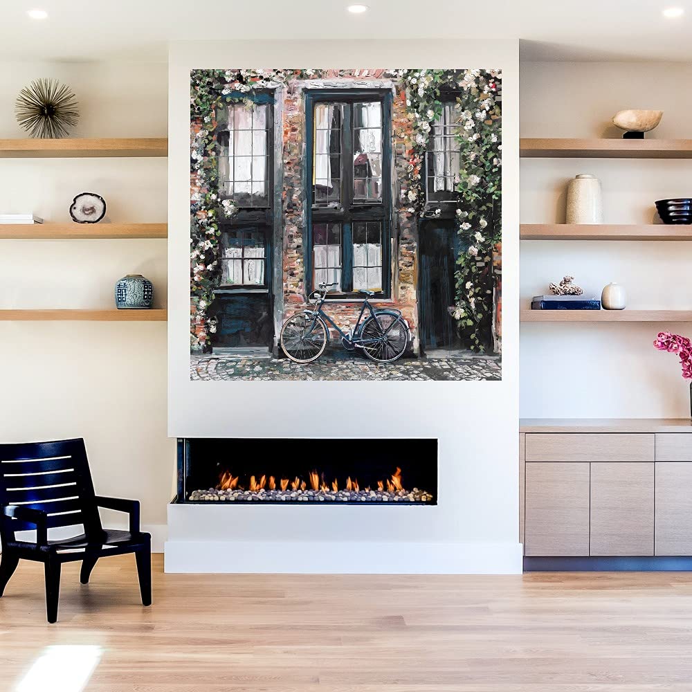 Bicycle Fine Art Canvas Wall Decor - Hand Painted Modern Abstract Painting for Living Room, Bedroom, Office & More - Ready to Hang 32x32 Inch - Perfect for Home, Cafe & Restaurant Decor