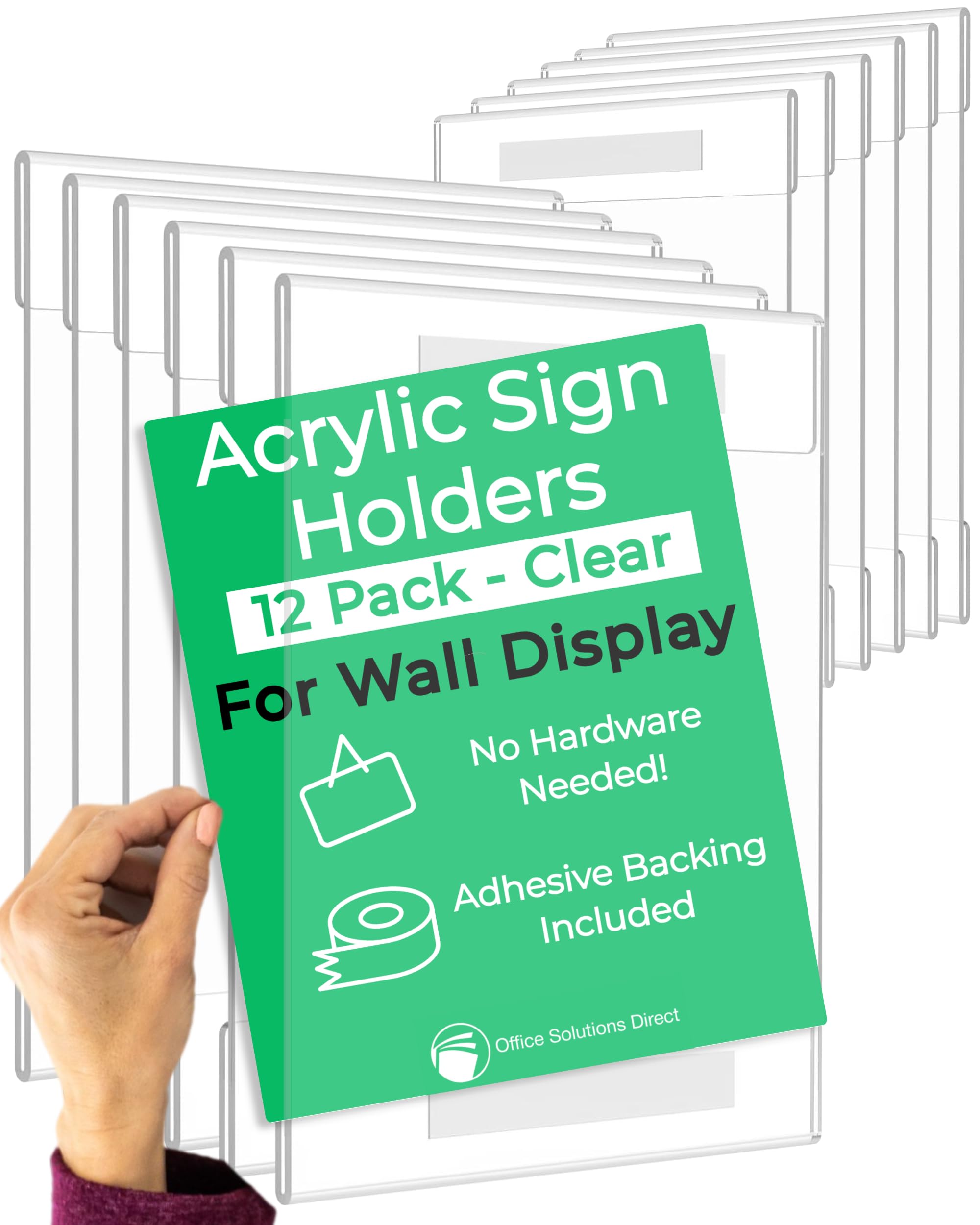 Clear Acrylic Sign Holder 8.5 x 11 Inches - Set of 12 Wall Display Stands for Documents, Menus & Posters | Plastic Frame for Business, Retail Stores & Restaurants | Perfect for Promotions, Events & Office Organization