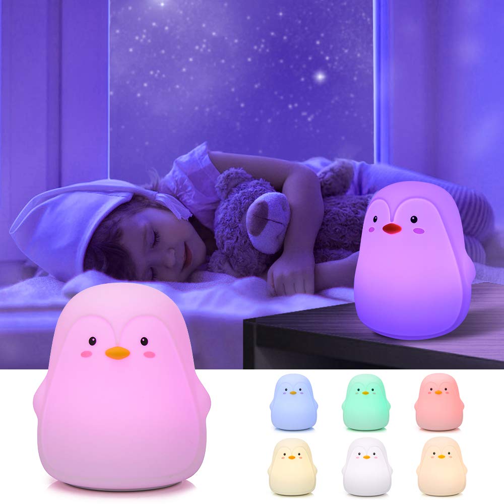 Cute Penguin Night Light for Kids - 7 Color Change Silicone Lamp, Kawaii Squishy Bedroom Decor for Girls, Perfect Christmas Birthday Gift for Women & Teen Girls | Nursery, Bedside, Dorm Room Decor