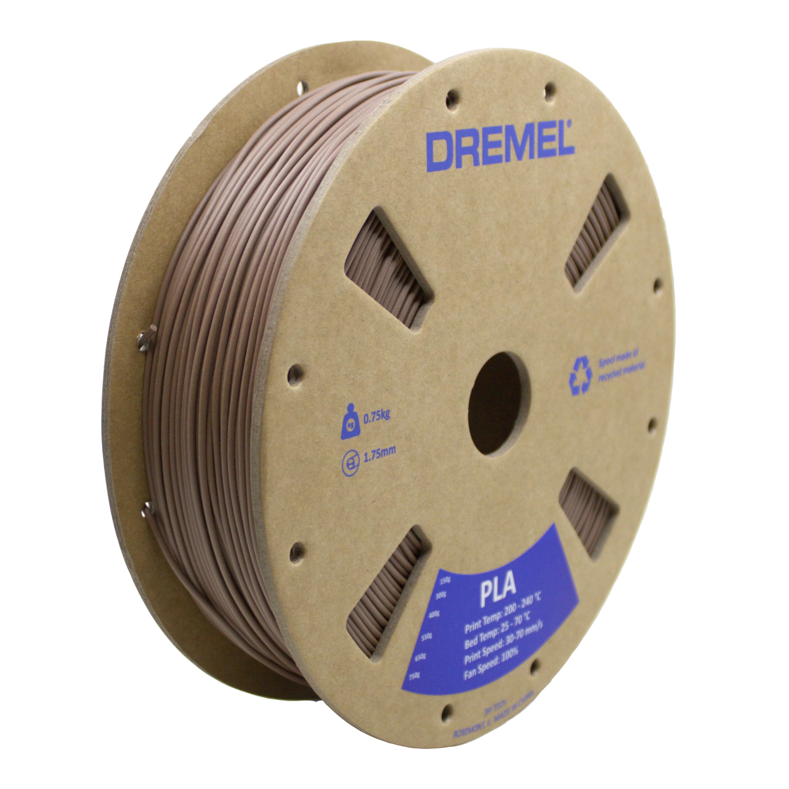 Dremel PLA-BRO-01 3D Printer Filament - Matte Brown, 1.75mm Diameter, 0.75kg Spool, RFID Enabled, Eco-Friendly Cardboard Spool for Smooth 3D Printing - Perfect for Prototyping, DIY Projects, and Educational Use