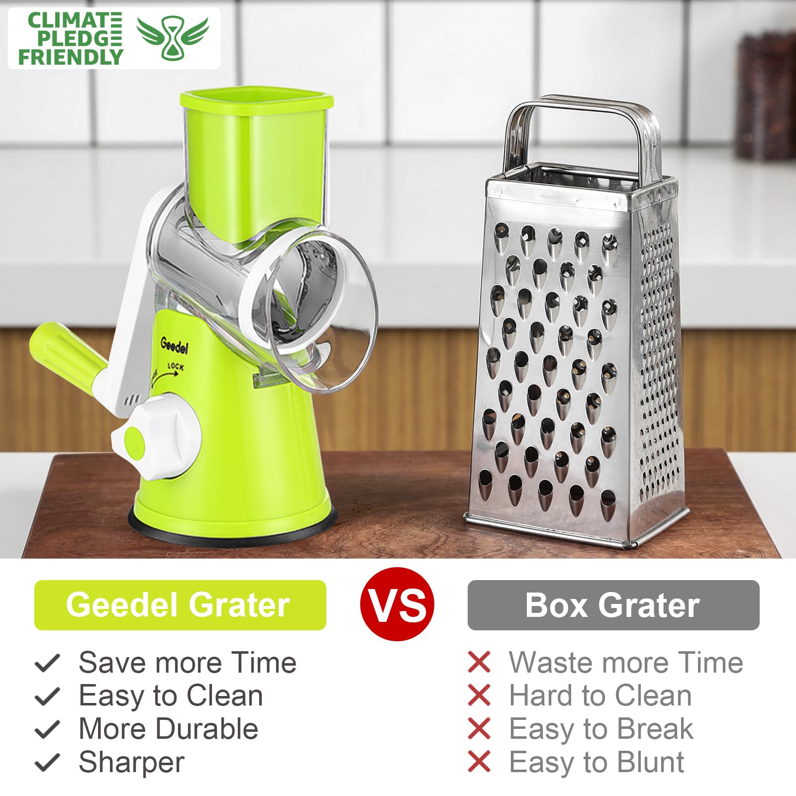 Geedel Rotary Cheese Grater & Vegetable Slicer - 3 Interchangeable Blades for Fruits, Veggies, Nuts - Easy Clean Kitchen Mandoline - Perfect for Salads, Pasta, Pizza & Meal Prep