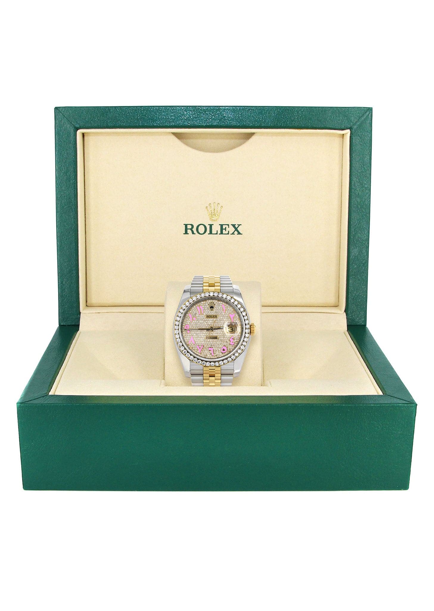 Luxury 36mm Rolex Datejust 116233 Men's Watch - 18K Gold, Diamond Bezel & Pink Arabic Dial, Hidden Clasp, Jubilee Bracelet | Perfect for Business Meetings, Formal Events & Luxury Gift Giving