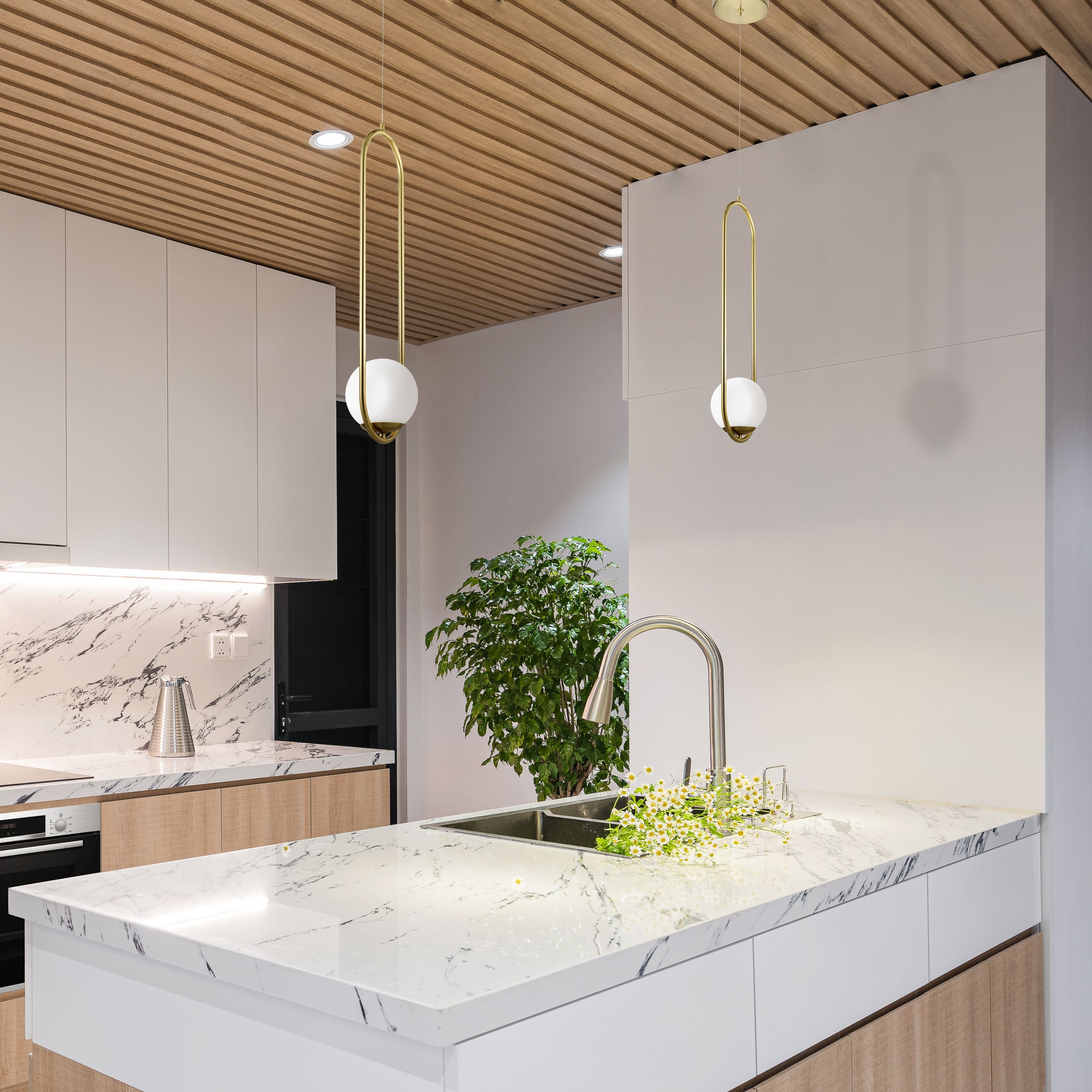 VONN Capri 7 VCP2105AB Integrated LED Pendant Light in Antique Brass - Modern Kitchen Island Lighting & Dining Room Chandelier for Home Decor