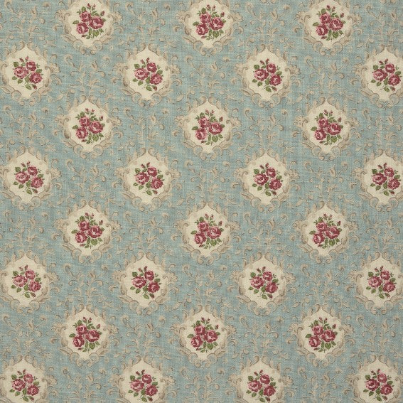 Vintage Posy Aged Linen & Duck Egg Blue Fabric Swatches - Perfect for Quilting, Home Decor, and DIY Craft Projects