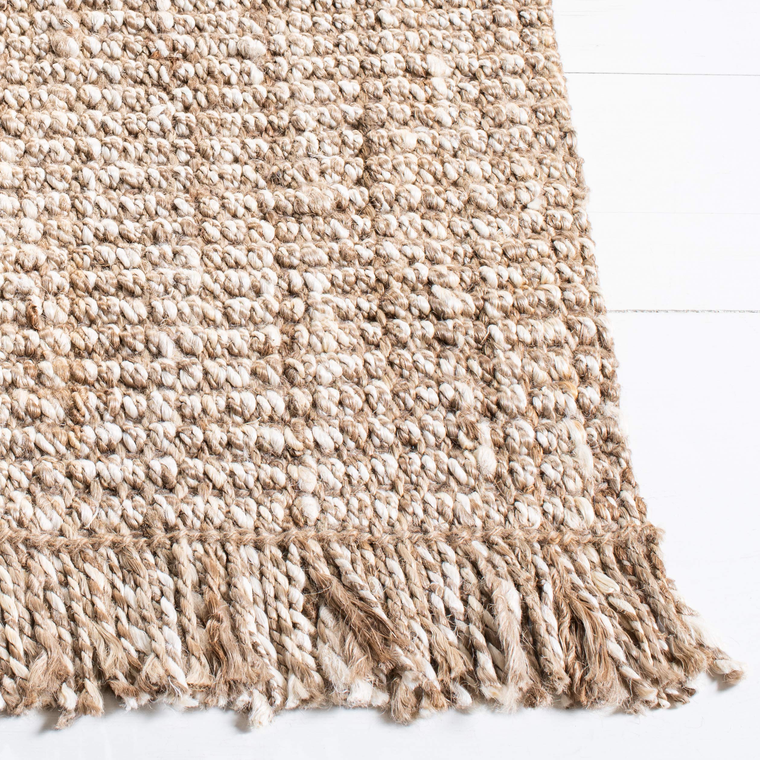 SAFAVIEH Handmade Woven Jute Area Rug 9'x12' - Natural Fiber Collection in Grey & Beige with Fringe Trim, Durable for High Traffic Living Room & Bedroom | Eco-Friendly Home Decor for Boho, Farmhouse & Coastal Style Interiors (NF825F)